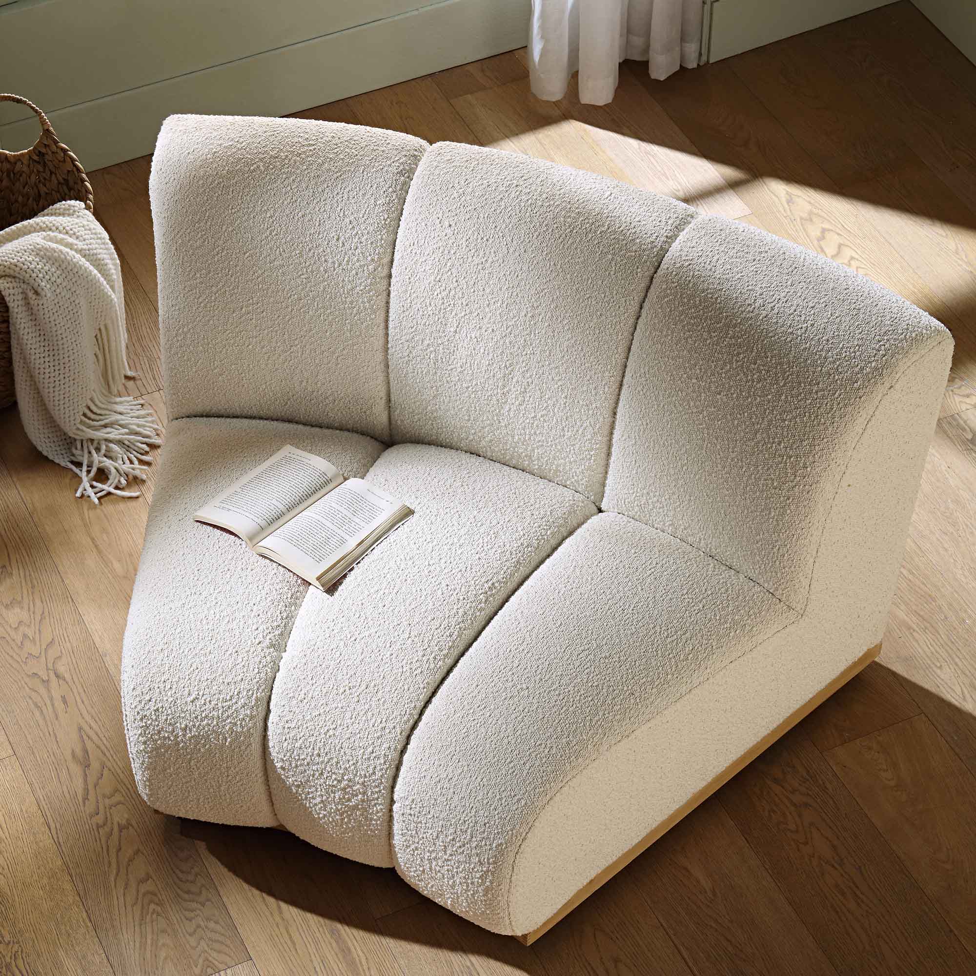 Granvia Ecru Boucle Modular Sofa, 1-Seater Curved Sofa - Image 3