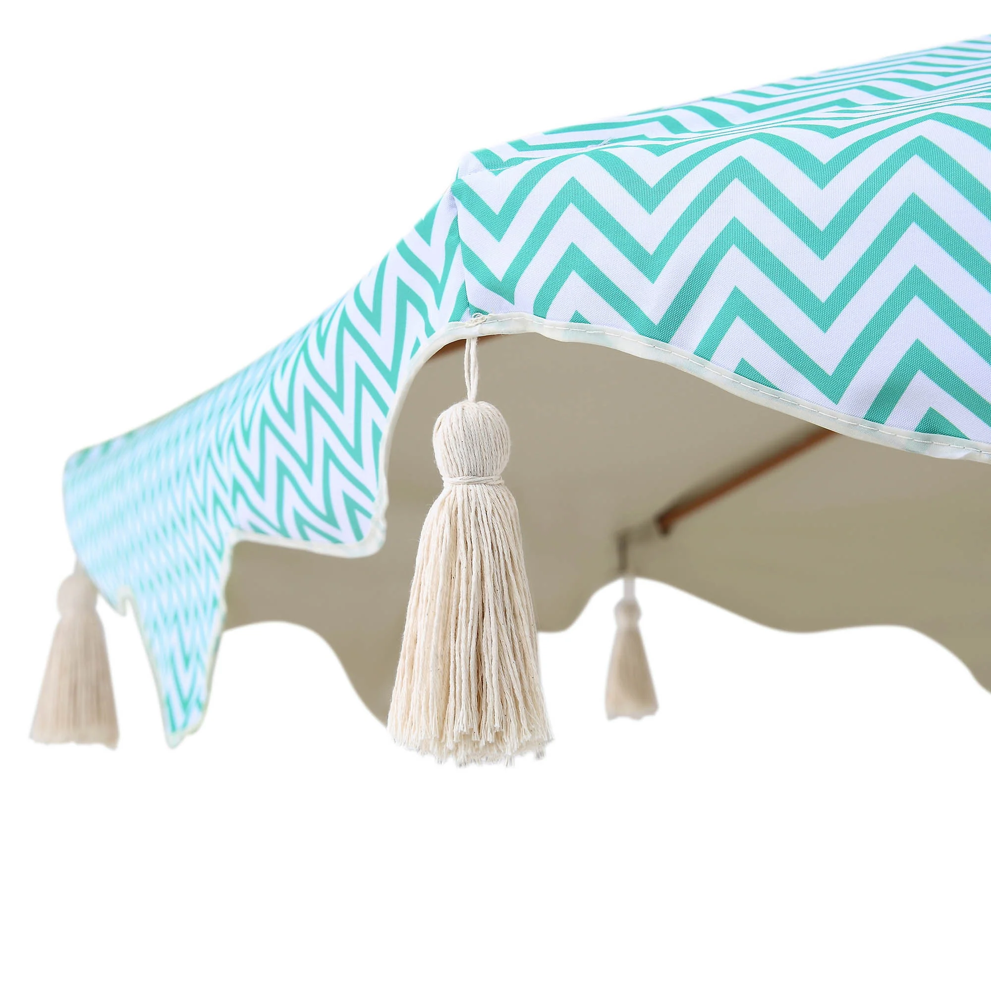 Green Chevron 2.6M Octagonal Tassel Parasol with Aluminium Tilt - Image 11