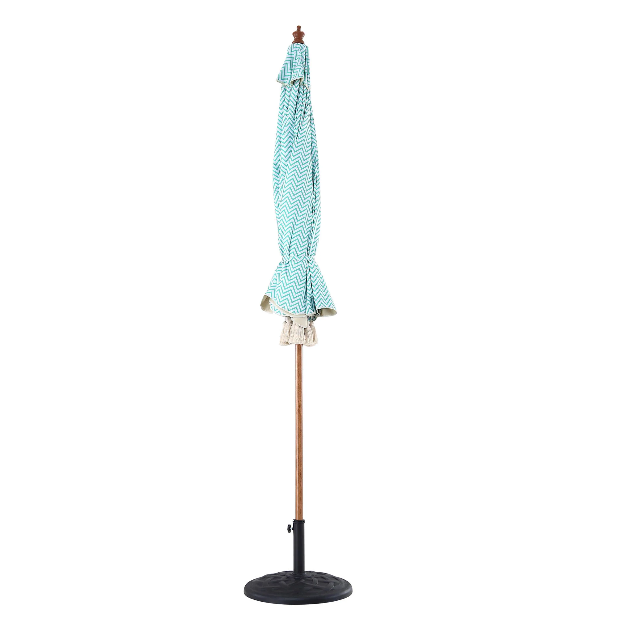 Green Chevron 2.6M Octagonal Tassel Parasol with Aluminium Tilt - Image 8
