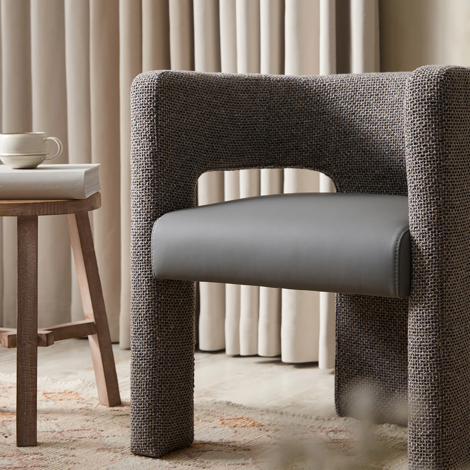Greenwich Grey & Blue Textured Fabric and Grey Faux Leather Seat Dining Chair - Image 4