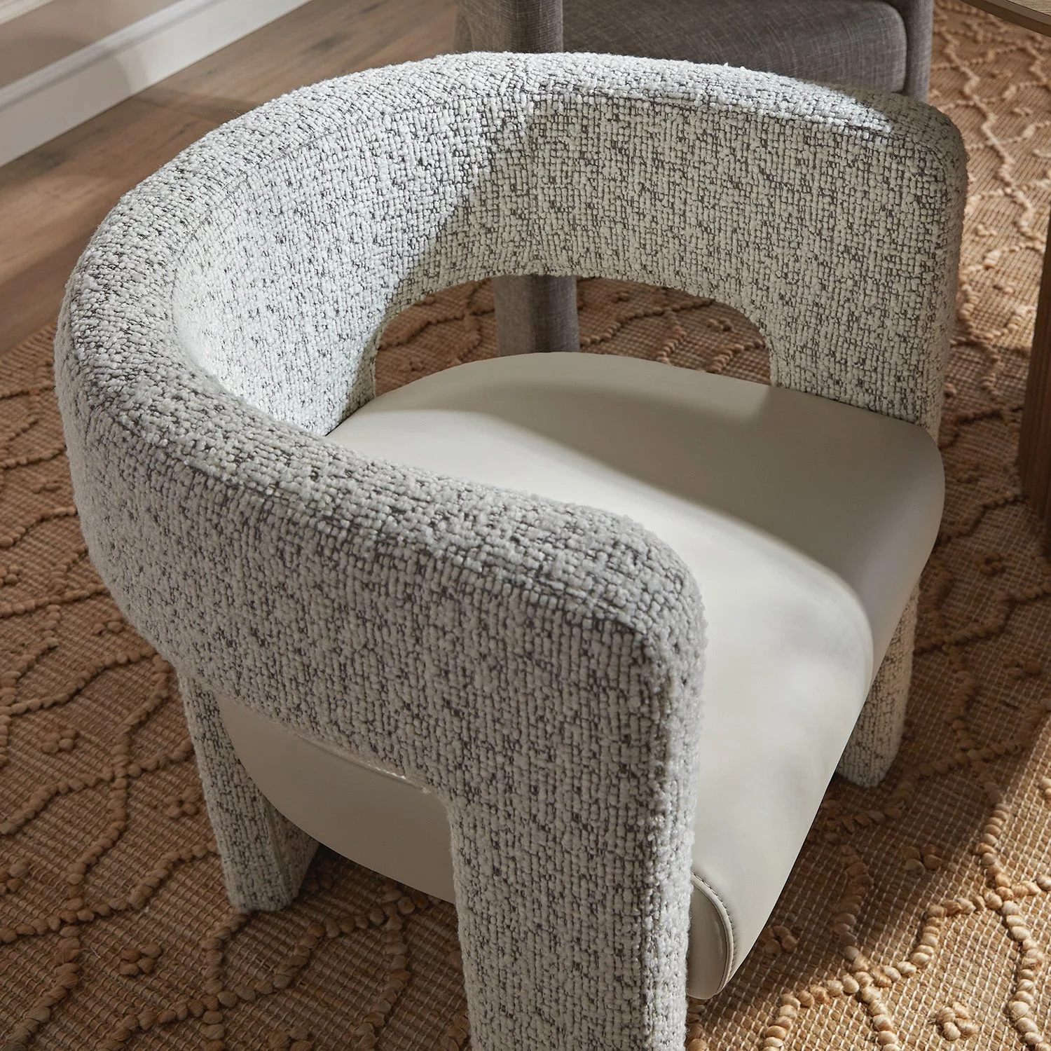 Greenwich Taupe Boucle and Beige Faux Leather Seat Dining Chair - Image 4