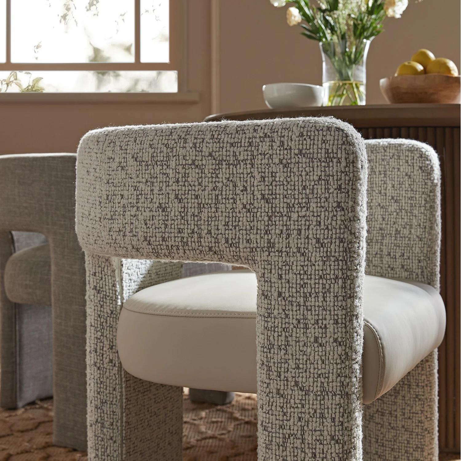 Greenwich Taupe Boucle and Beige Faux Leather Seat Dining Chair - Image 6