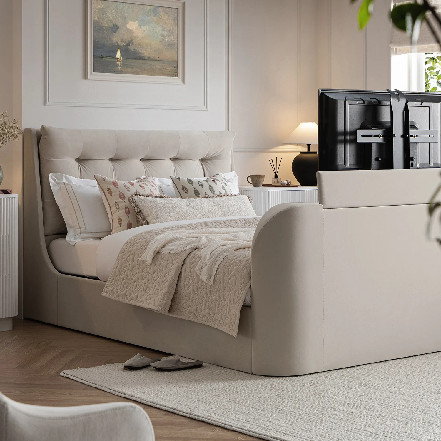 Hadley Champagne Velvet Ottoman TV Bed - Image 2
