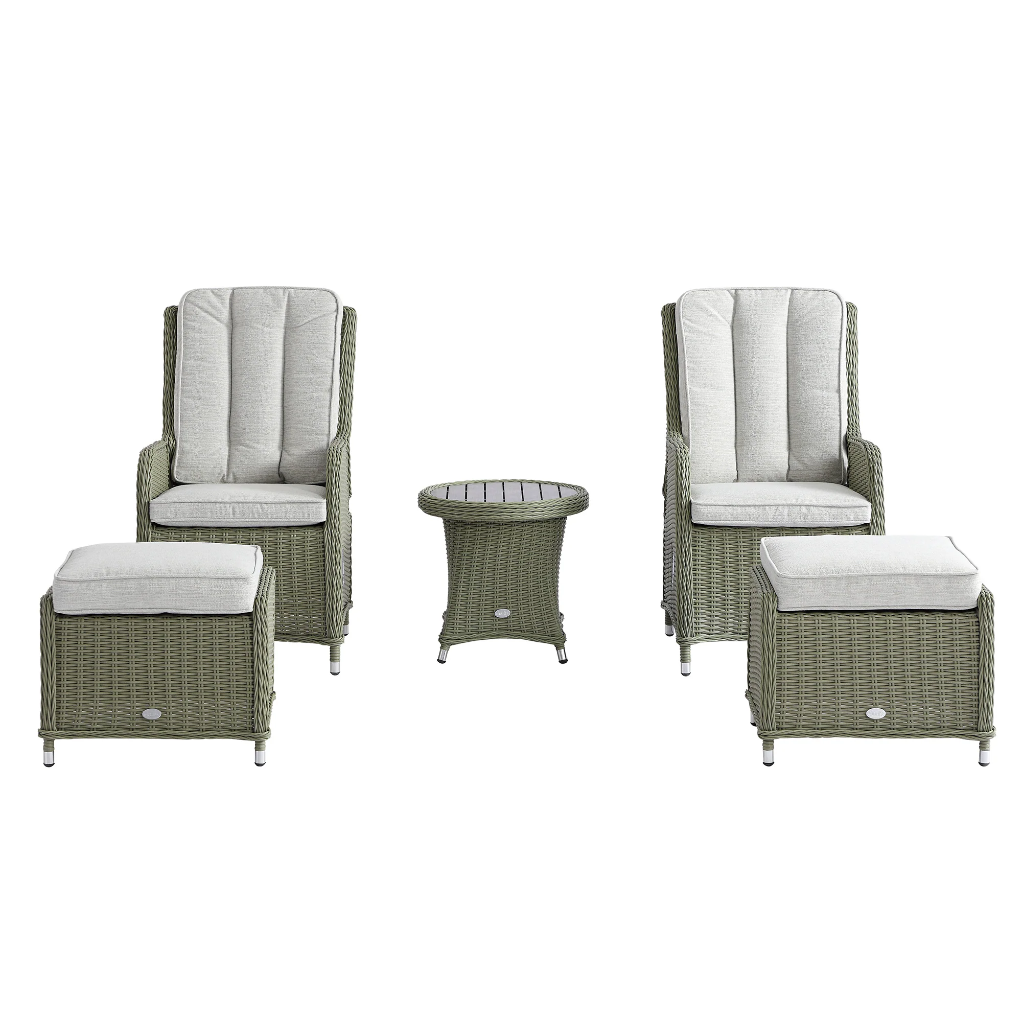 Hampshire 2-Seater Round Wicker Reclining Bistro Set with Stools, Desert Sage - Image 12
