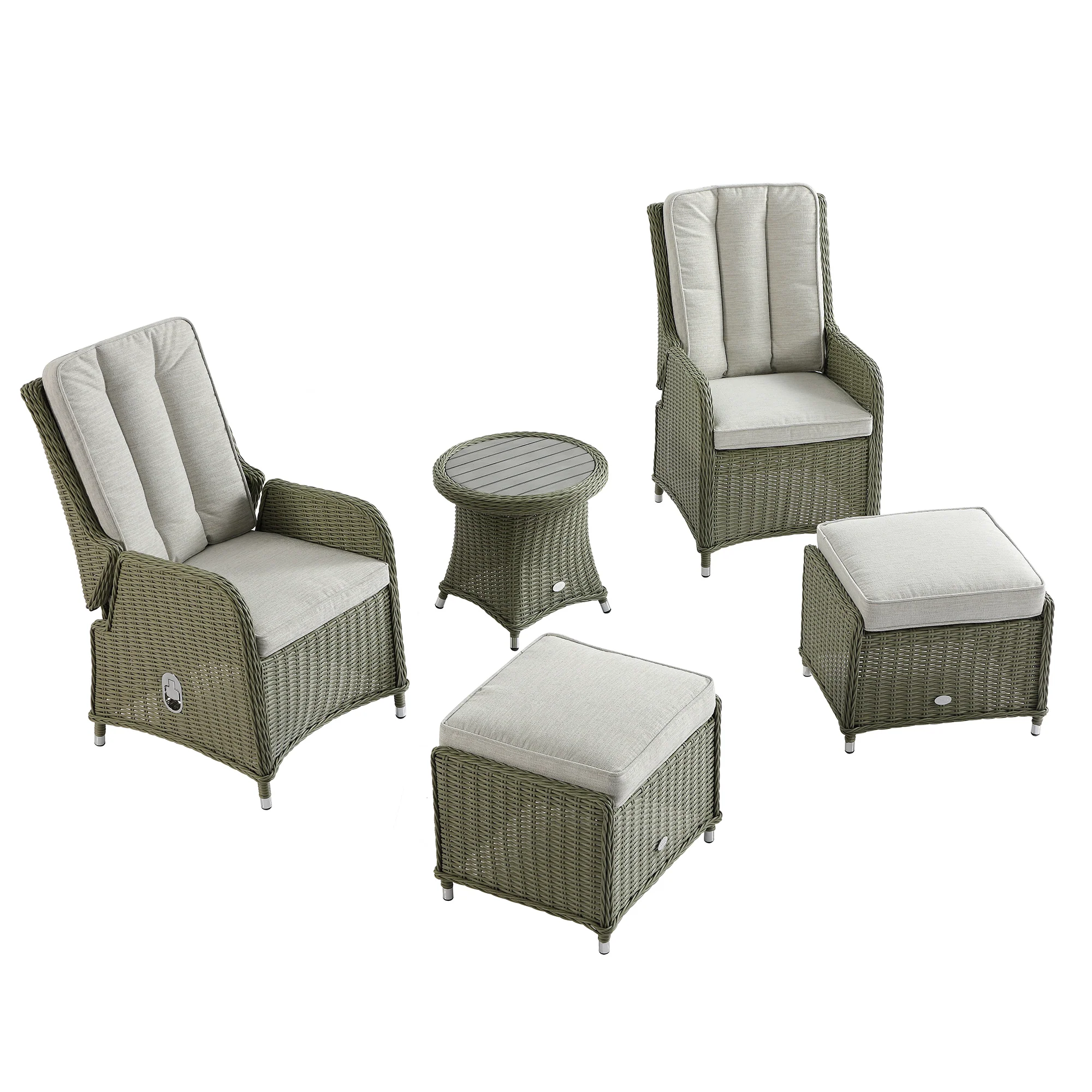 Hampshire 2-Seater Round Wicker Reclining Bistro Set with Stools, Desert Sage - Image 14