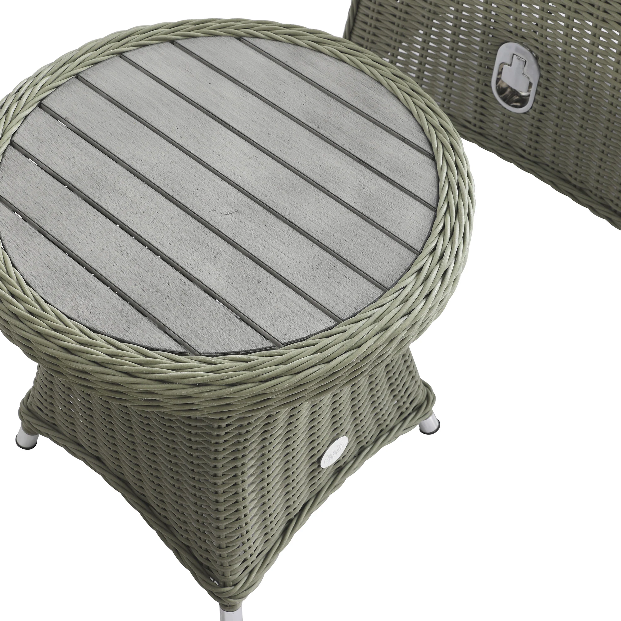 Hampshire 2-Seater Round Wicker Reclining Bistro Set with Stools, Desert Sage - Image 19