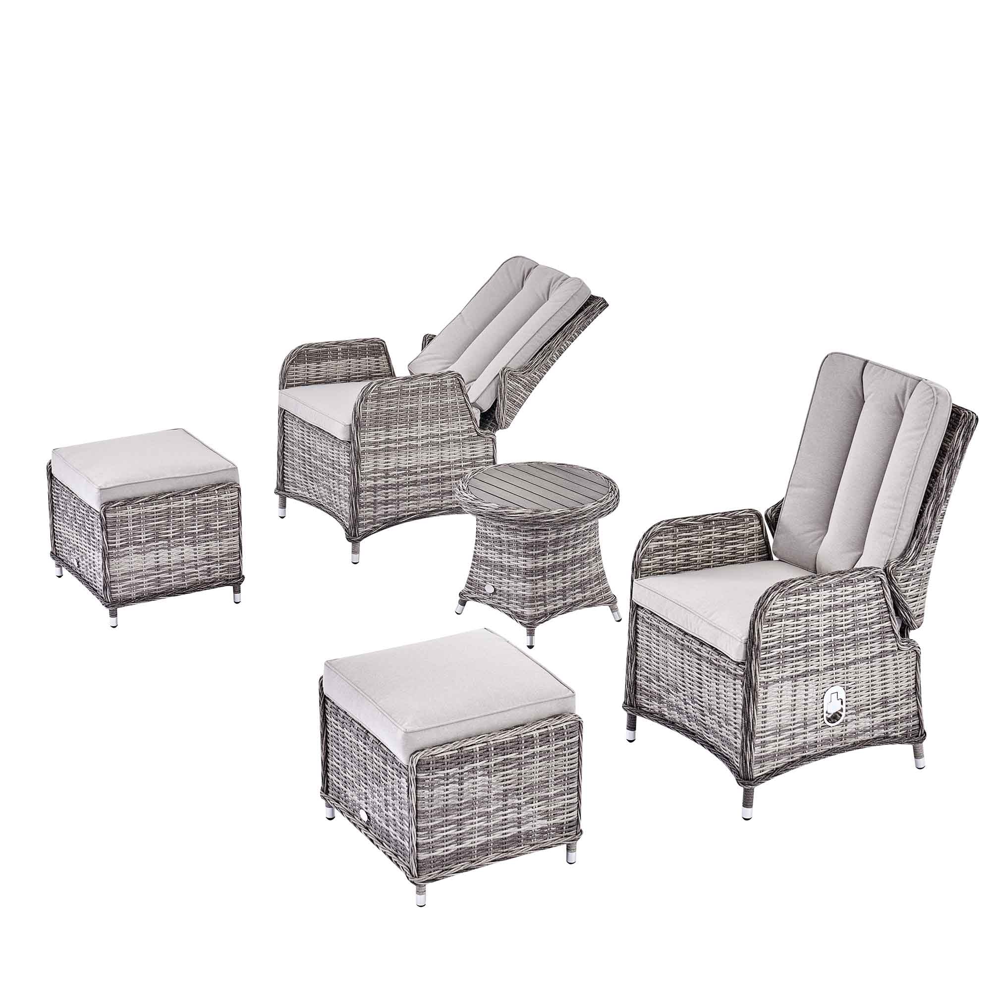 Hampshire 2-Seater Round Wicker Reclining Bistro Set with Stools, Light Grey - Image 8