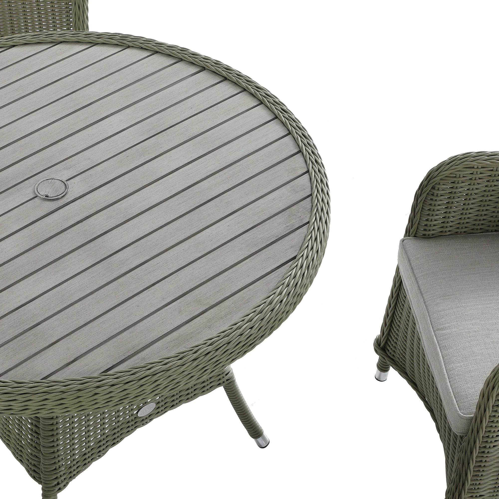 Hampshire 4-Seater Round Wicker Rattan Dining Set, Desert Sage - Image 16