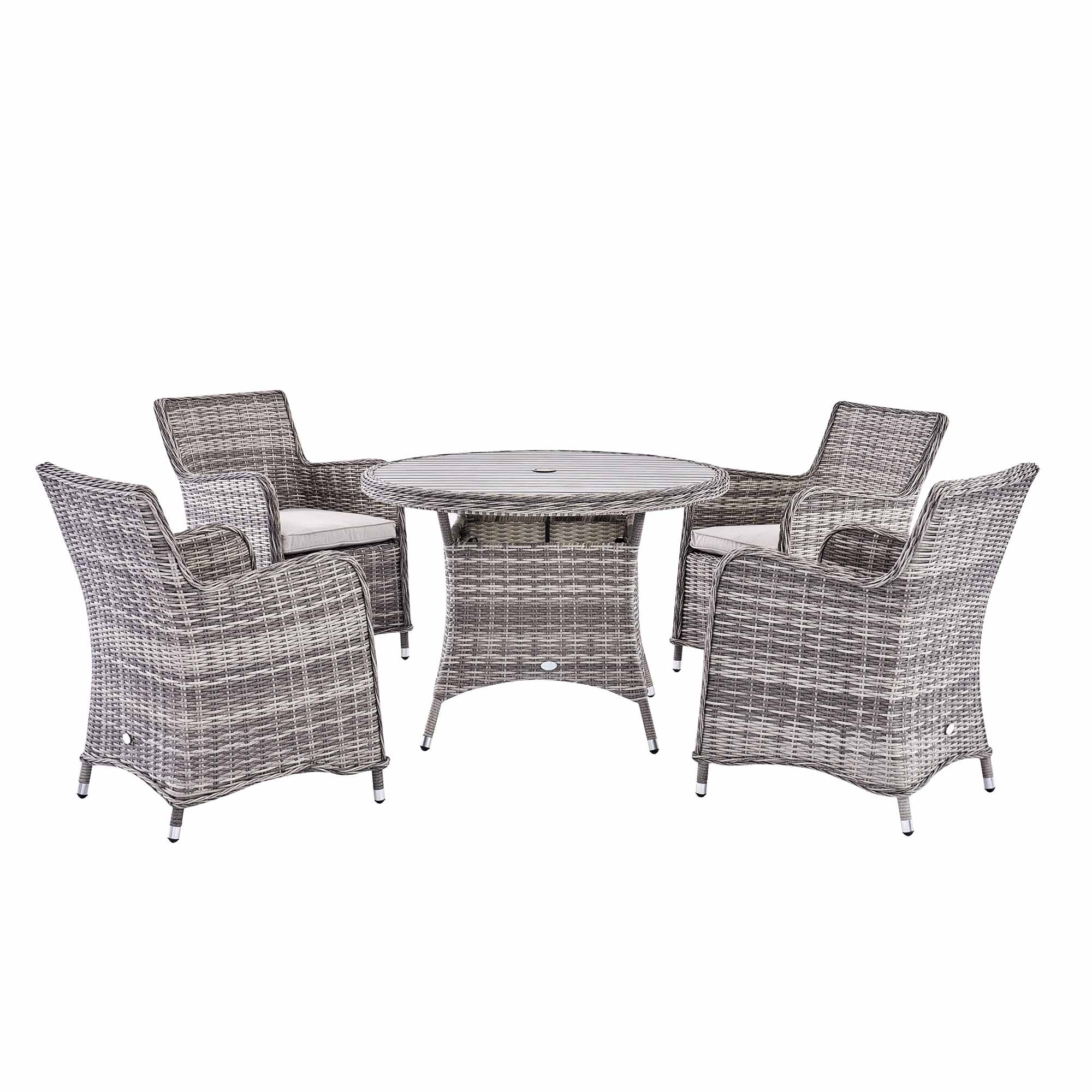 Hampshire 4-Seater Round Wicker Rattan Dining Set, Light Grey - Image 4