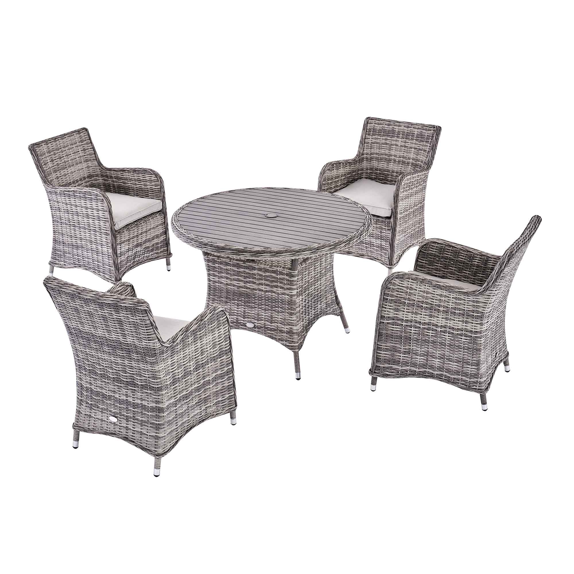 Hampshire 4-Seater Round Wicker Rattan Dining Set, Light Grey - Image 6