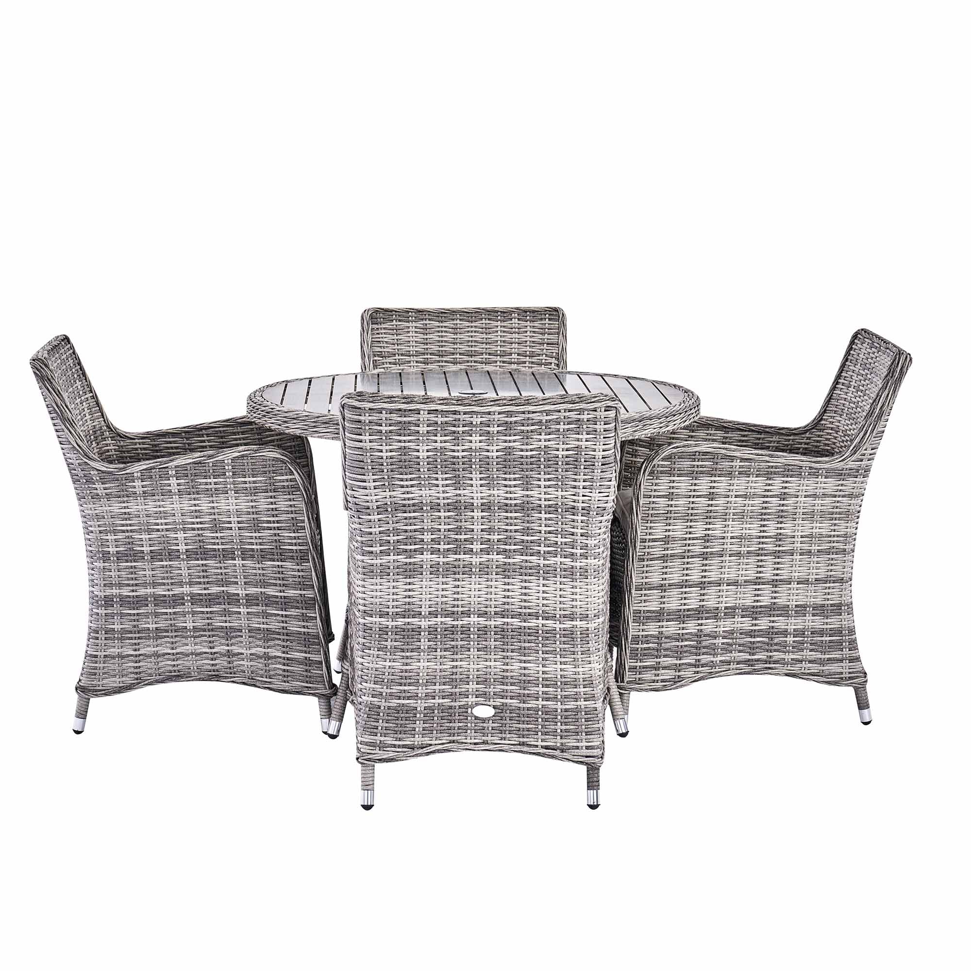 Hampshire 4-Seater Round Wicker Rattan Dining Set, Light Grey - Image 8