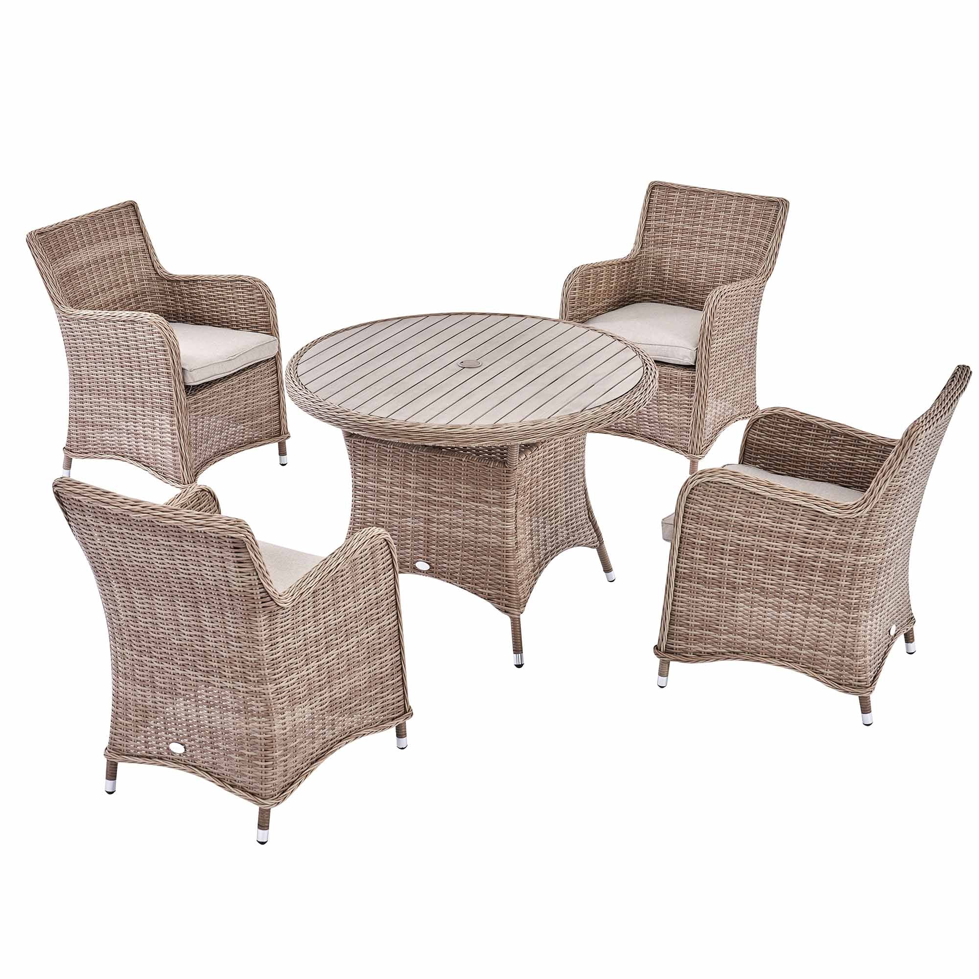 Hampshire 4-Seater Round Wicker Rattan Dining Set, Natural - Image 7