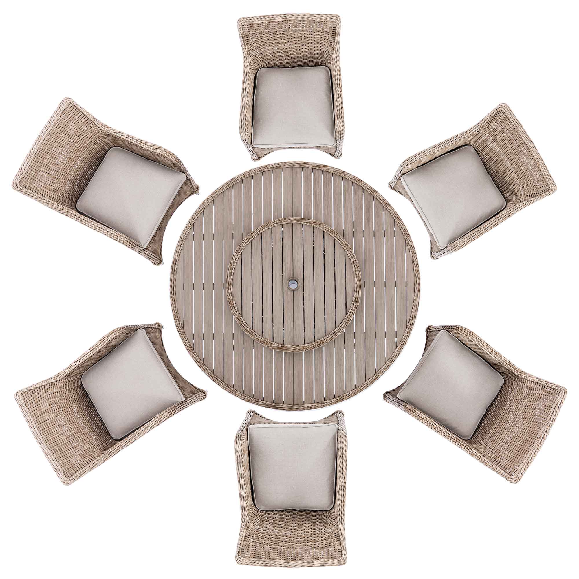 Hampshire 6-Seater Round Wicker Rattan Dining Set with Lazy Susan & Ice Bucket, Natural - Image 11