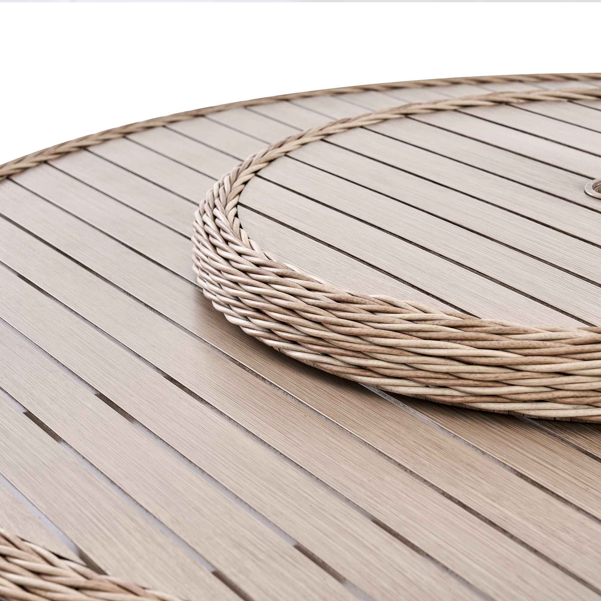 Hampshire 6-Seater Round Wicker Rattan Dining Set with Lazy Susan & Ice Bucket, Natural - Image 15