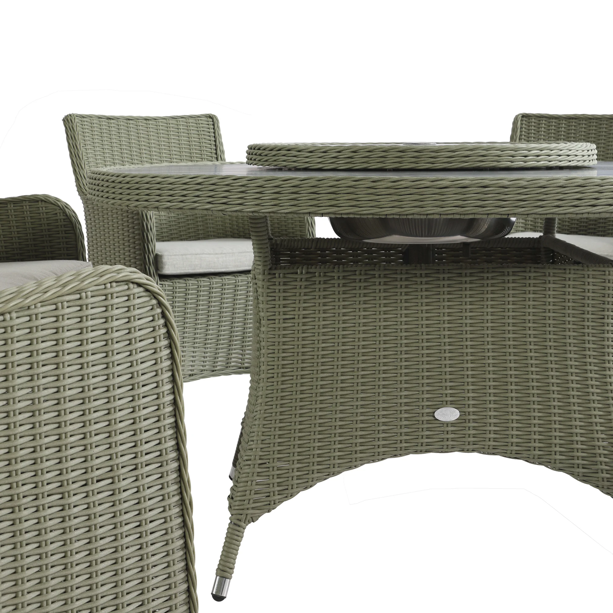 Hampshire 6-Seater Round Wicker Rattan Dining Set with Lazy Susan & Ice Bucket, Desert Sage - Image 17