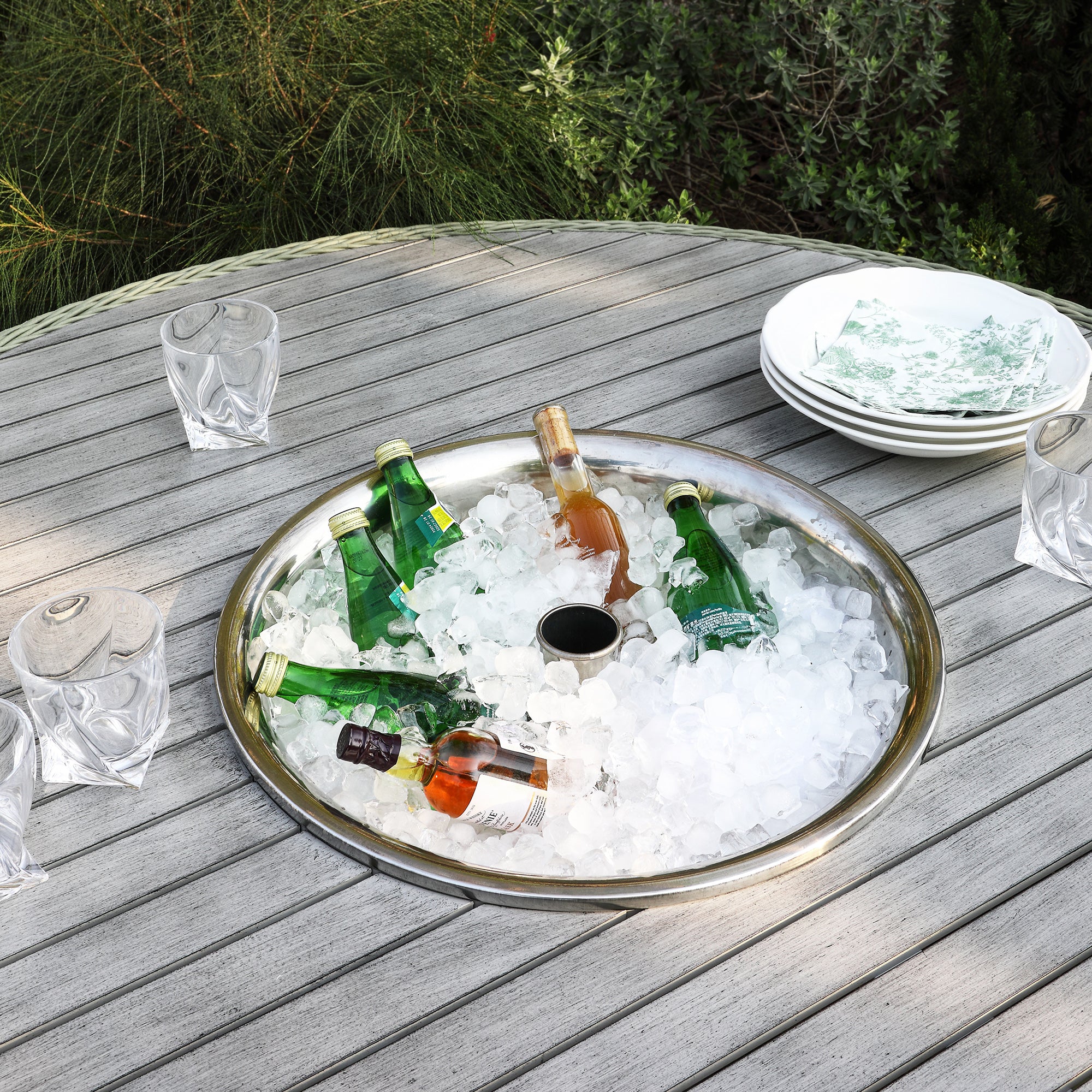 Hampshire 6-Seater Round Wicker Rattan Dining Set with Lazy Susan & Ice Bucket, Desert Sage - Image 7
