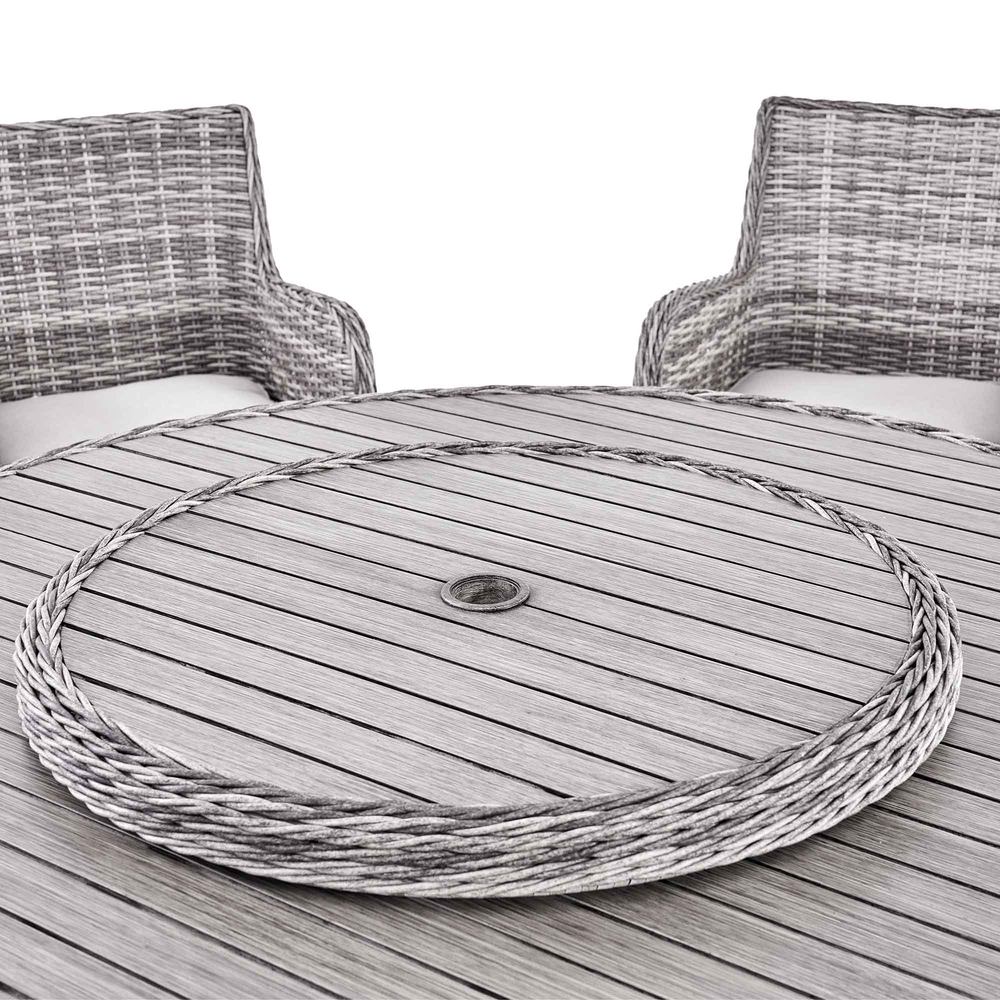 Hampshire 6-Seater Round Wicker Rattan Dining Set with Lazy Susan & Ice Bucket, Light Grey - Image 8