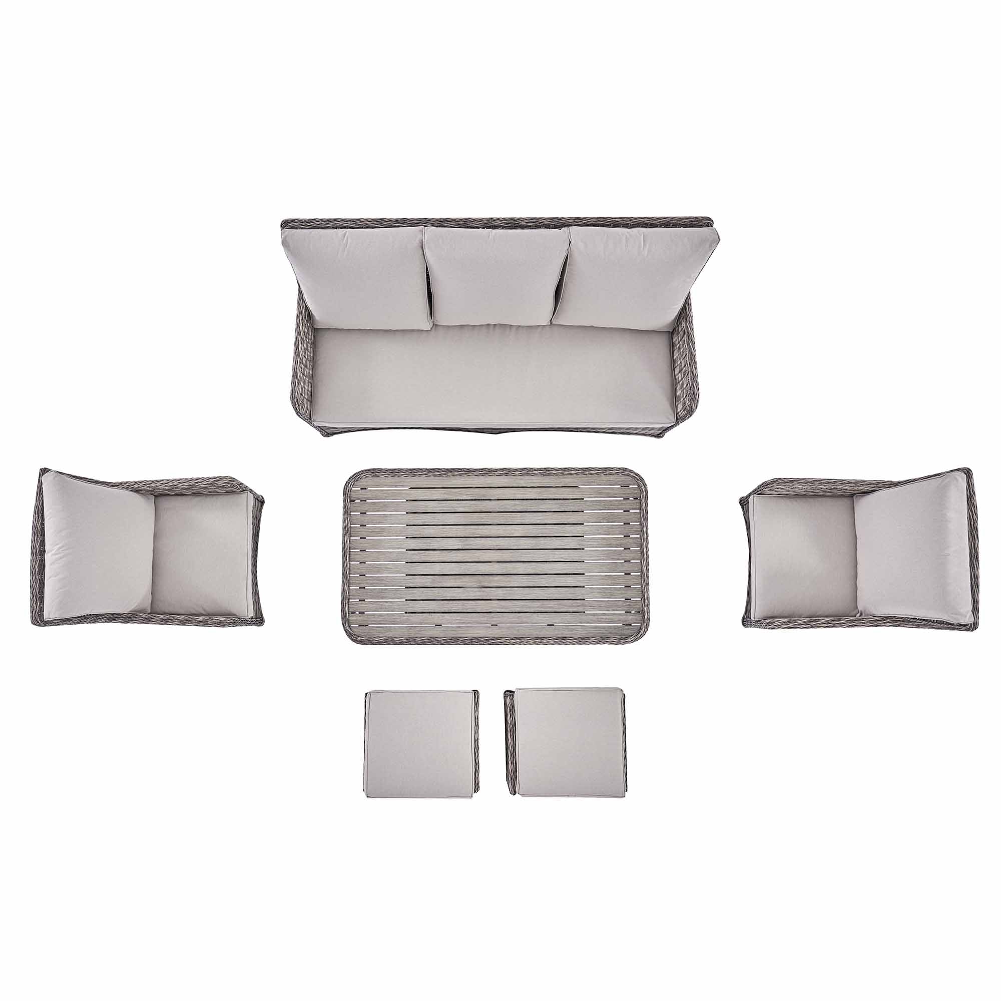 Hampshire 7-Seater Round Wicker Rattan Sofa Set with Rising Table, Light Grey - Image 13
