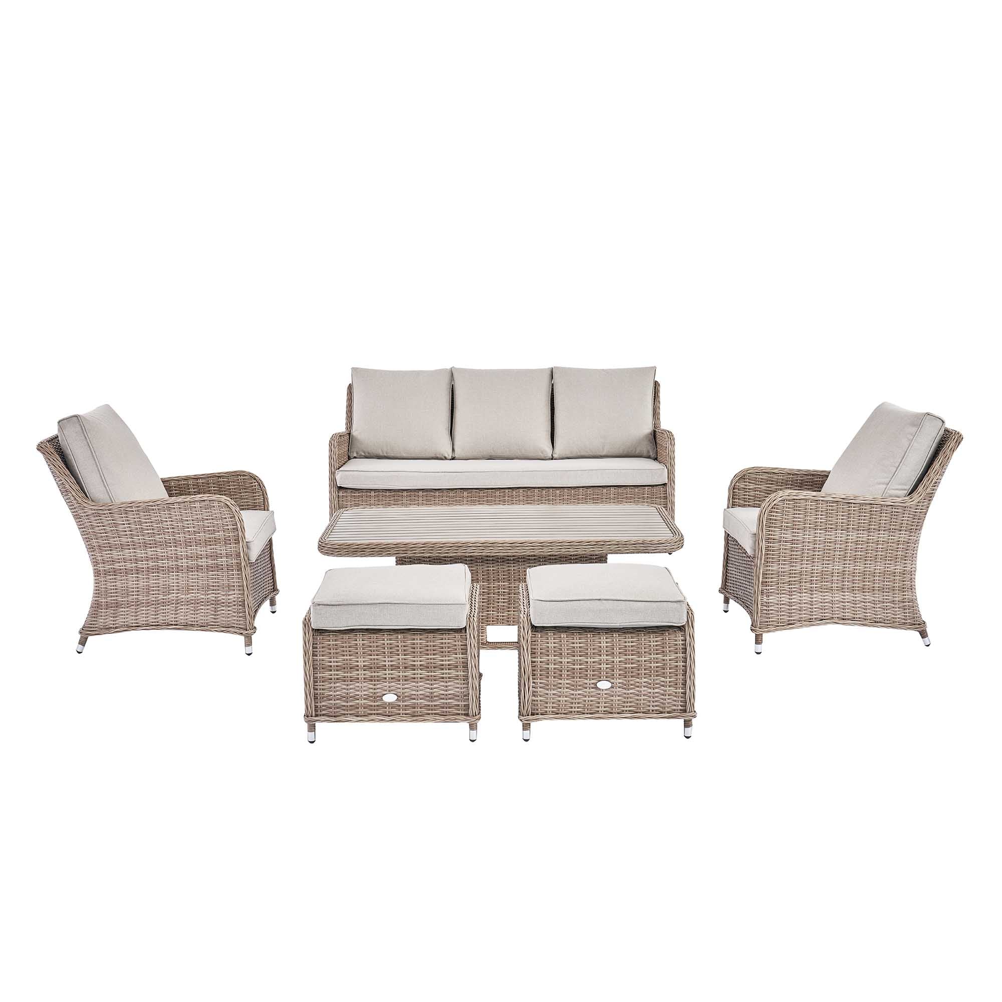 Hampshire 7-Seater Round Wicker Rattan Sofa Set with Rising Table, Natural - Image 8