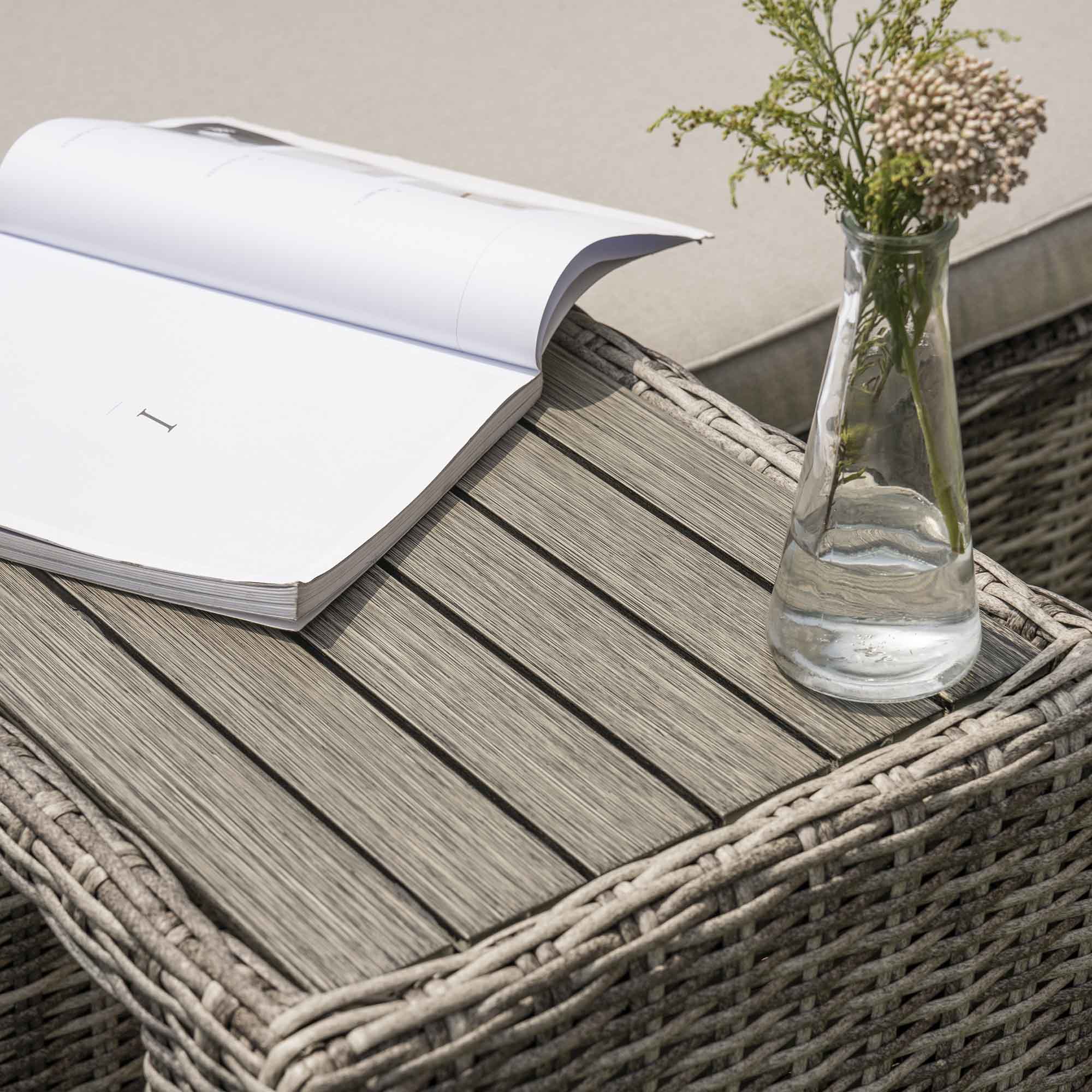 Hampshire Round Wicker Rattan Side Table, Light Grey - Image 2