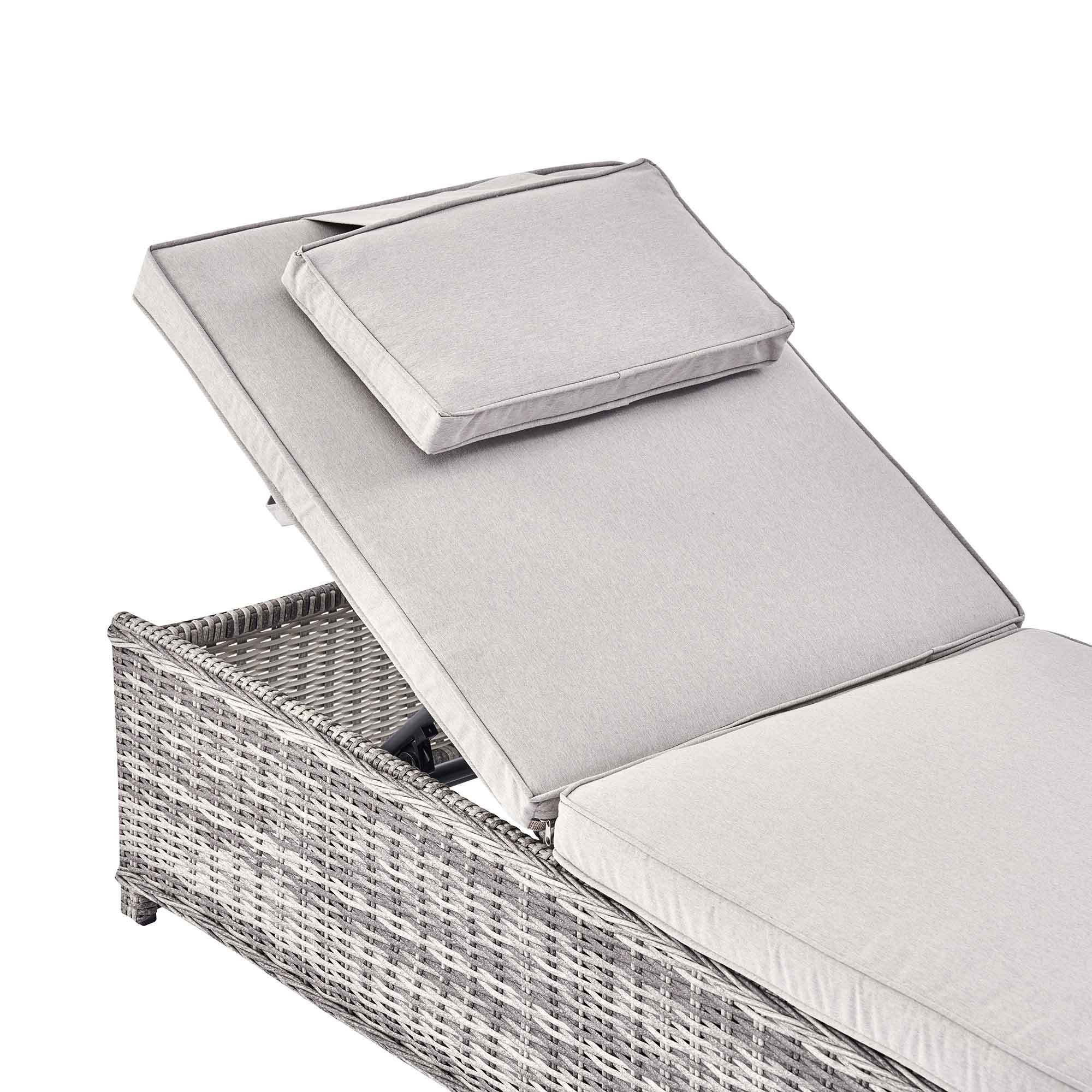 Hampshire Round Wicker Rattan Sun Lounger Set with Side Table, Light Grey - Image 5