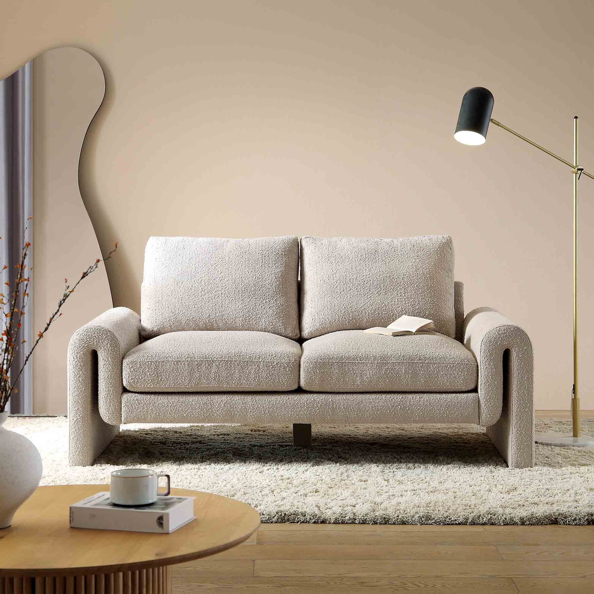 Hampstead Taupe Boucle Curved 2-Seater Sofa - Image 2
