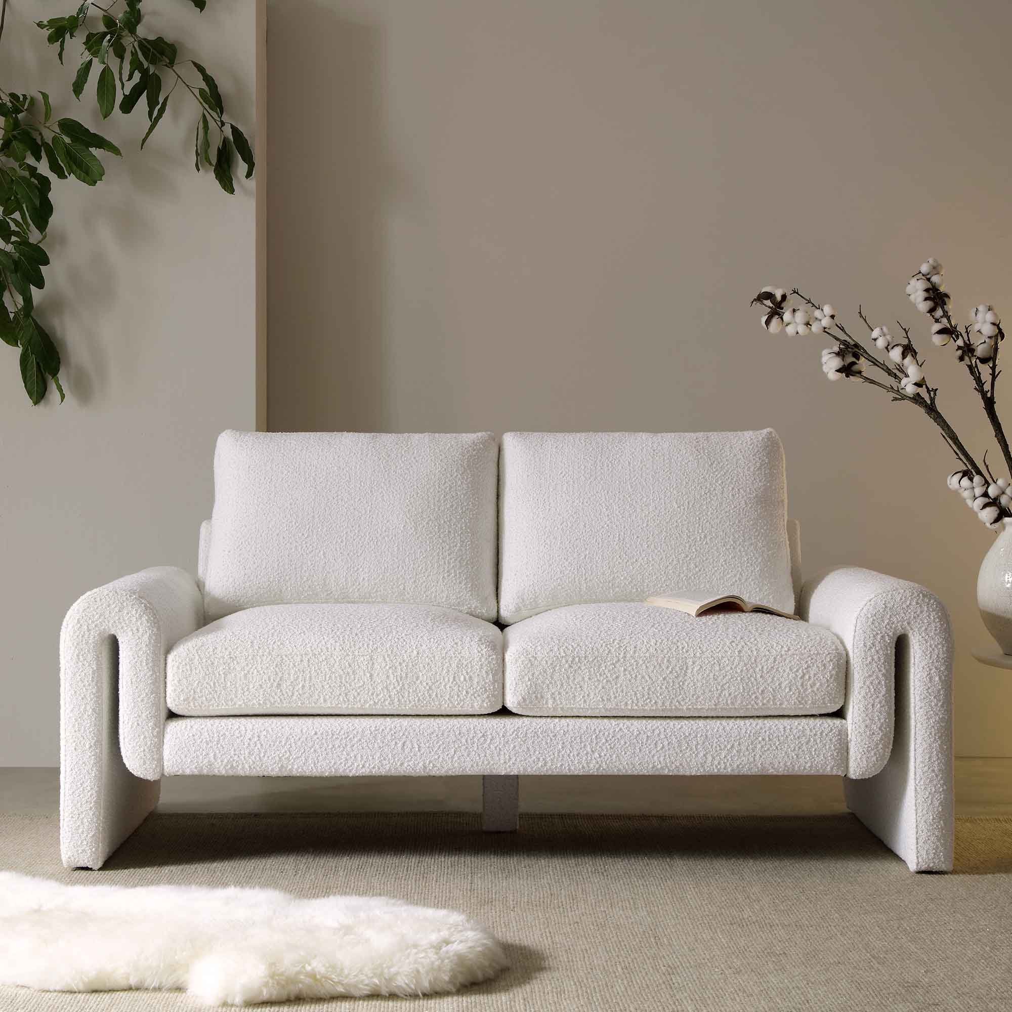 Hampstead White Boucle Curved 2-Seater Sofa - Image 2