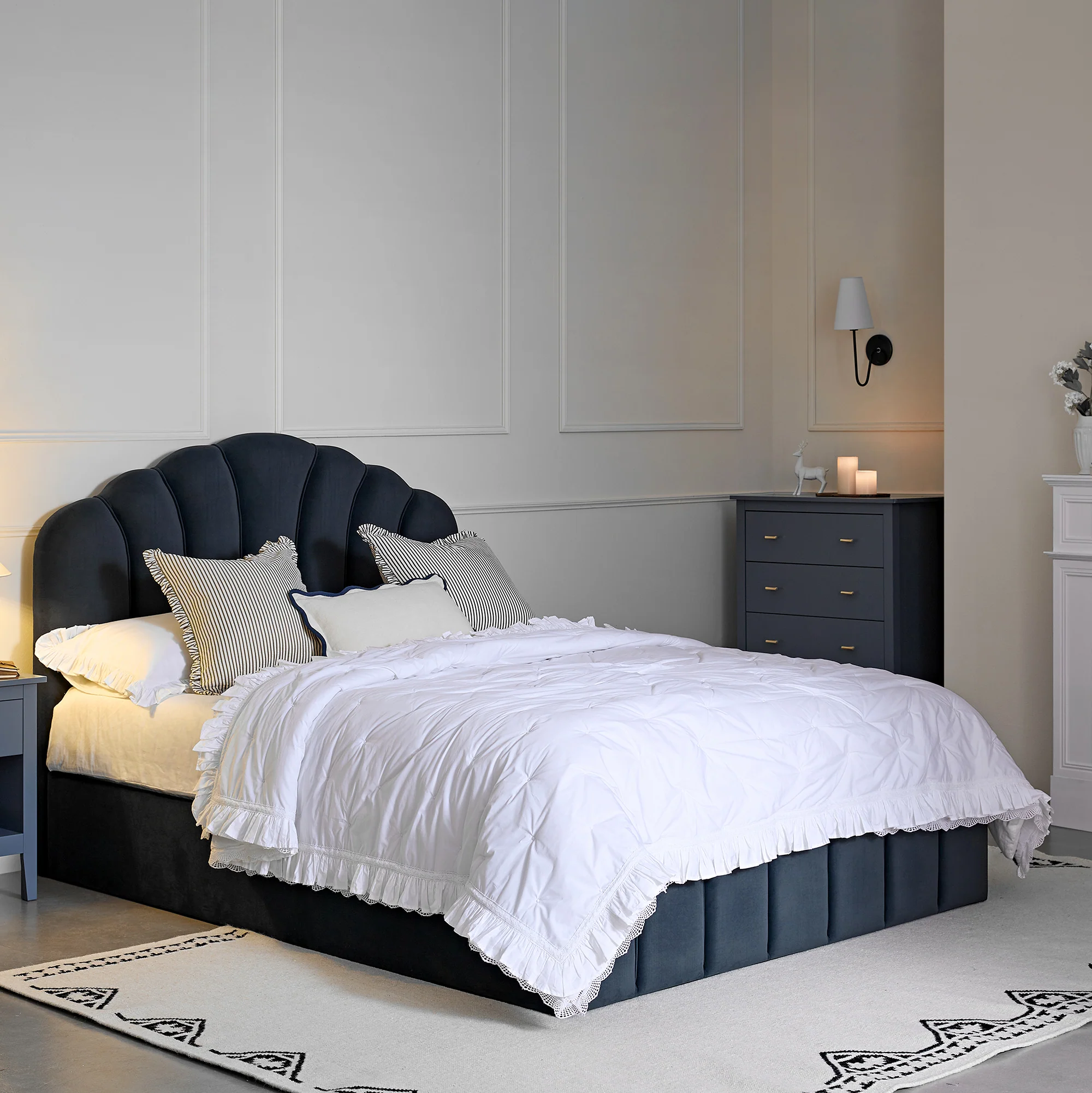 Hana Ottoman Storage Bed, Aegean Blue Velvet - Image 2