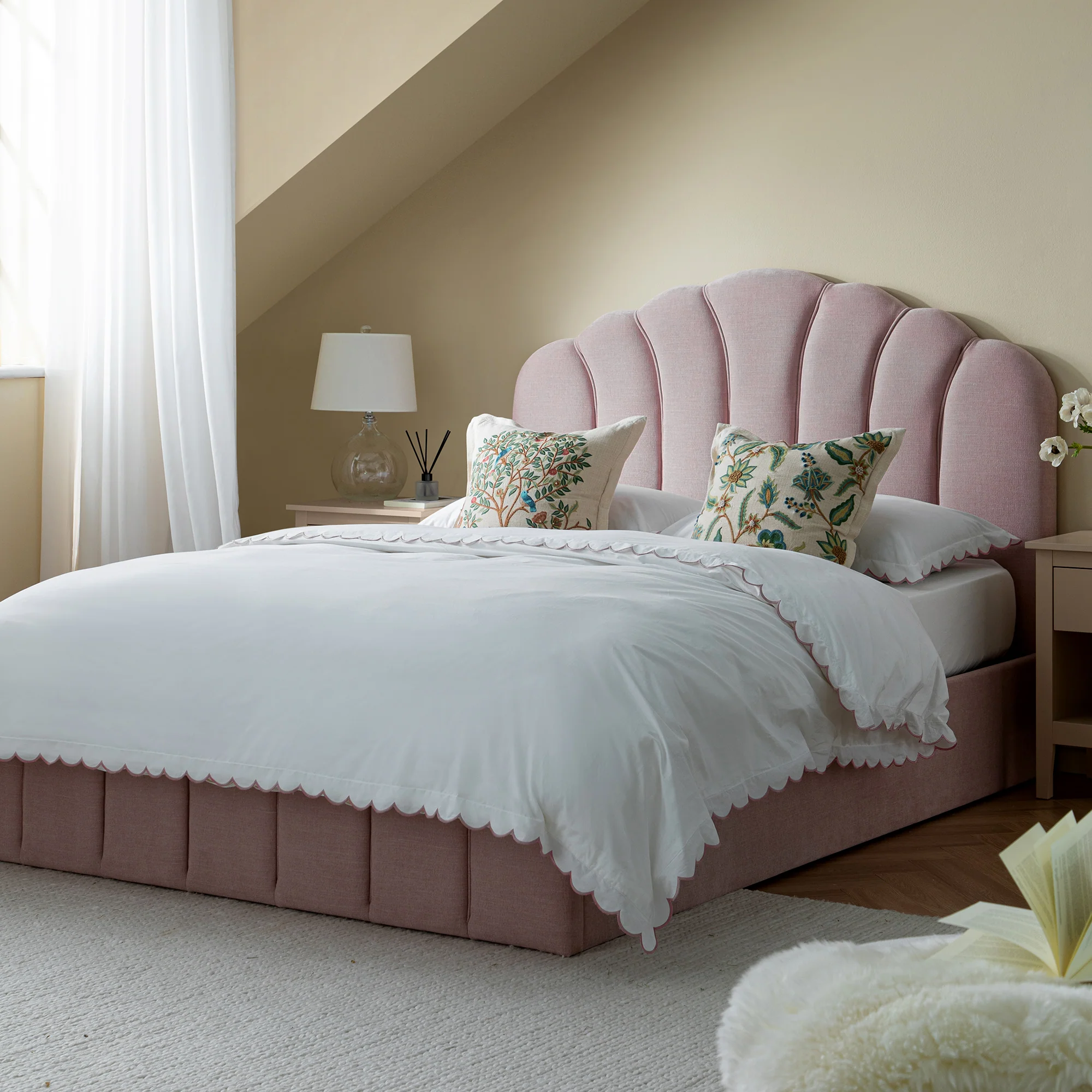 Hana Ottoman Storage Bed, Petal Pink Chenille - Image 2