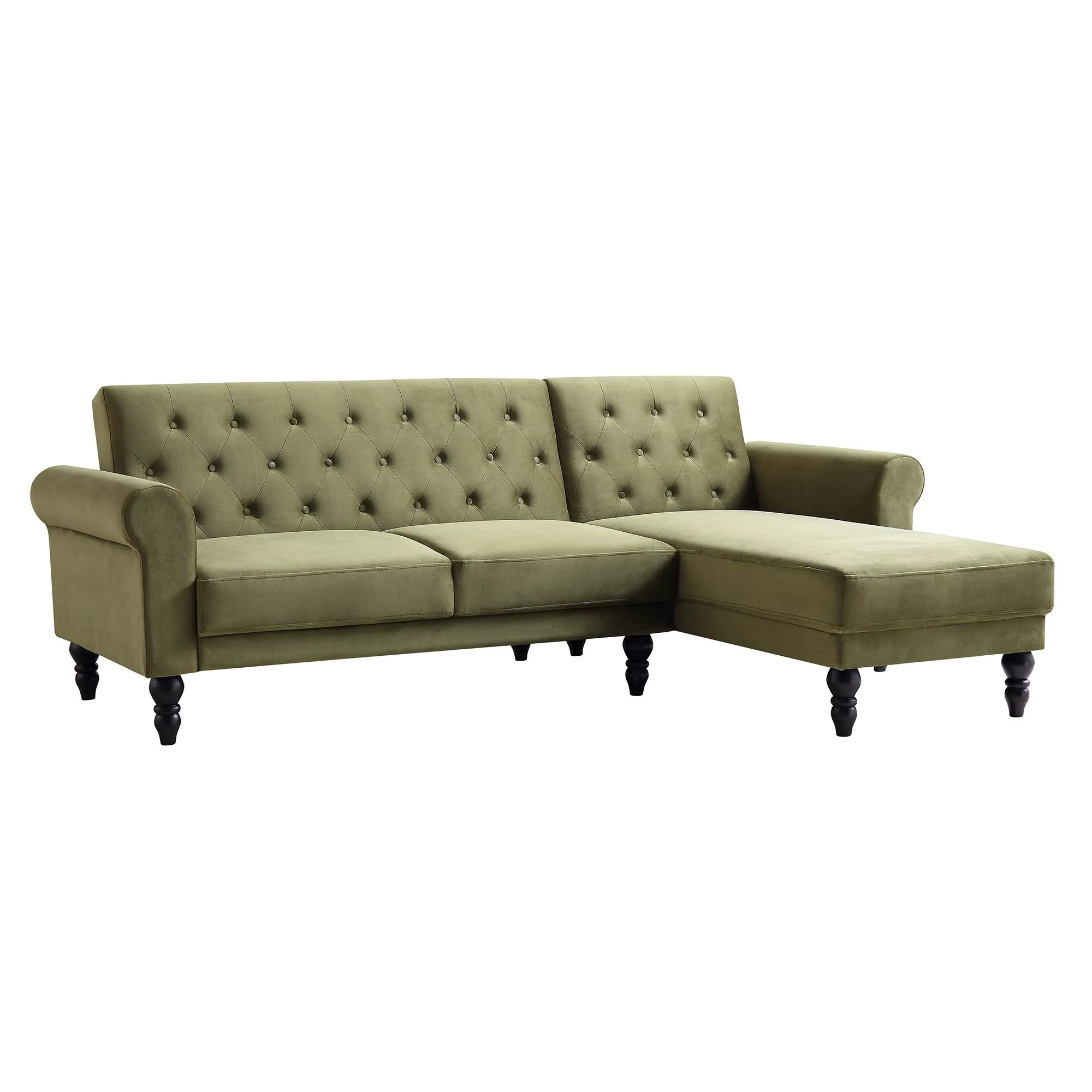Hanney Chesterfield Chaise Sofabed in Moss Green Velvet - Image 12
