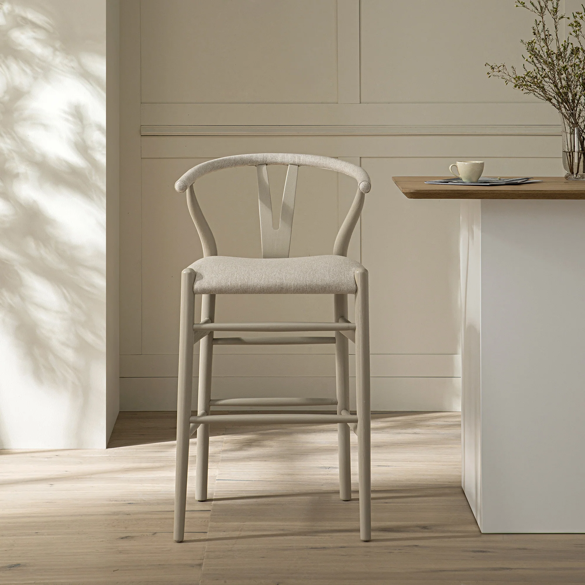 Hansel Counter Stool, Taupe Frame with Oatmeal Fabric Seat - Image 2
