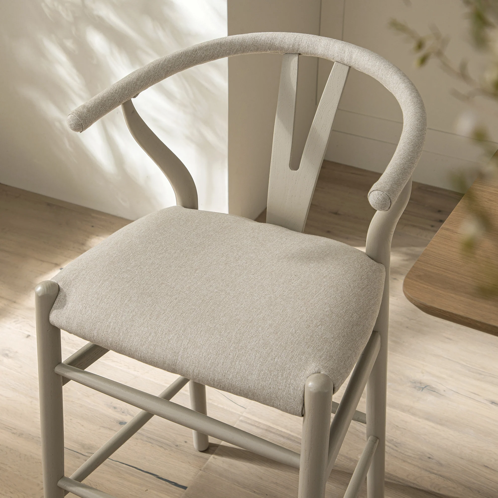 Hansel Counter Stool, Taupe Frame with Oatmeal Fabric Seat - Image 3