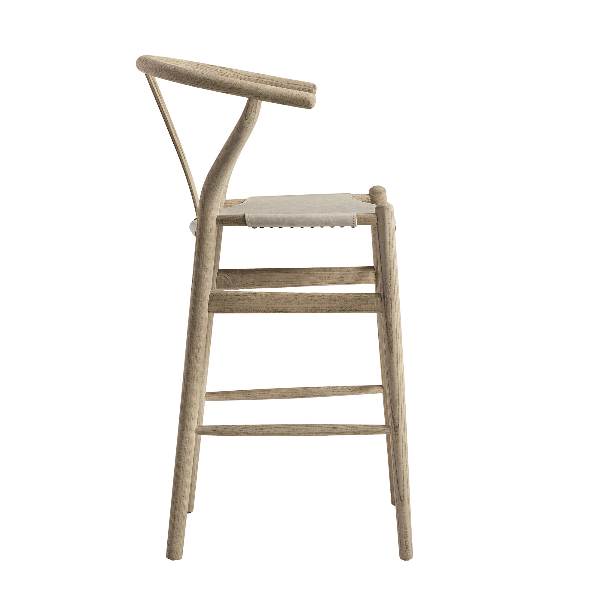 Hansel Counter Stool, Weathered Elm Frame with Light Grey Faux Leather Seat - Image 10