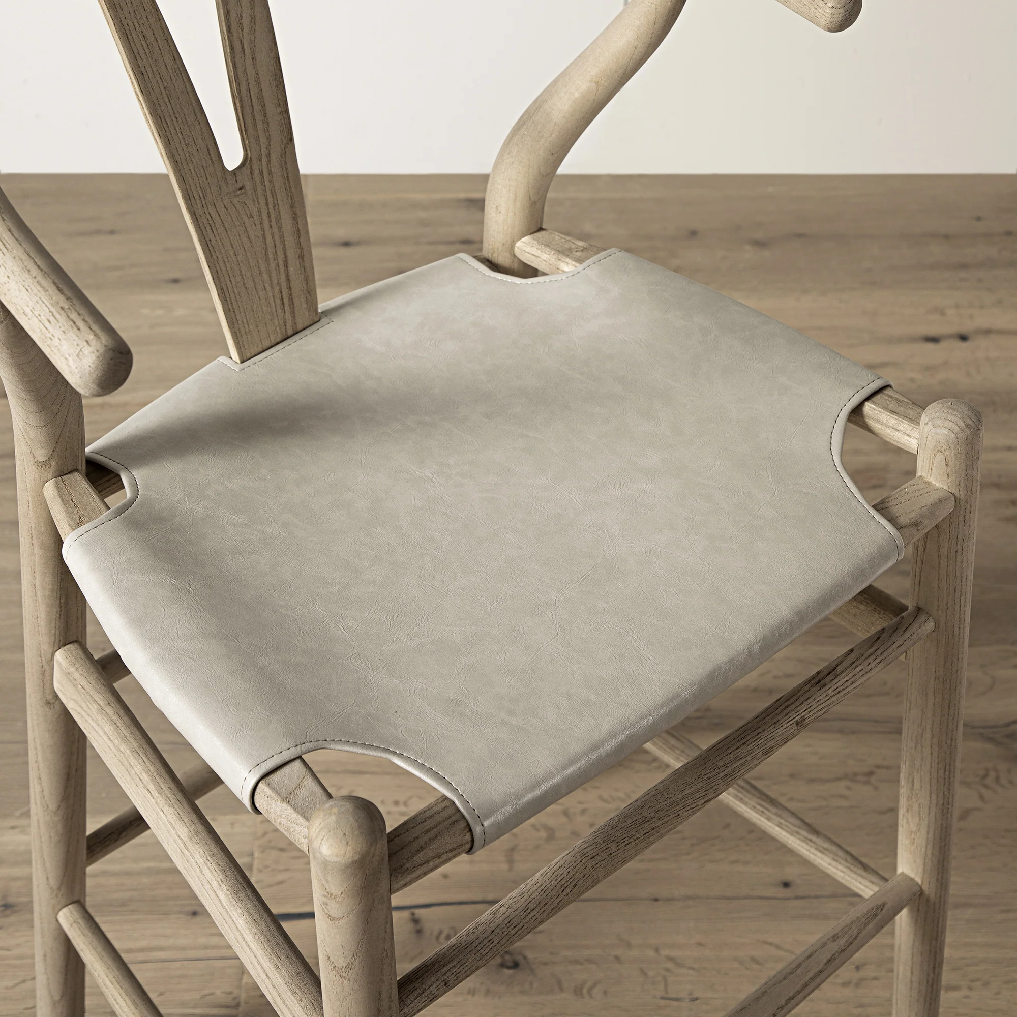 Hansel Counter Stool, Weathered Elm Frame with Light Grey Faux Leather Seat - Image 4