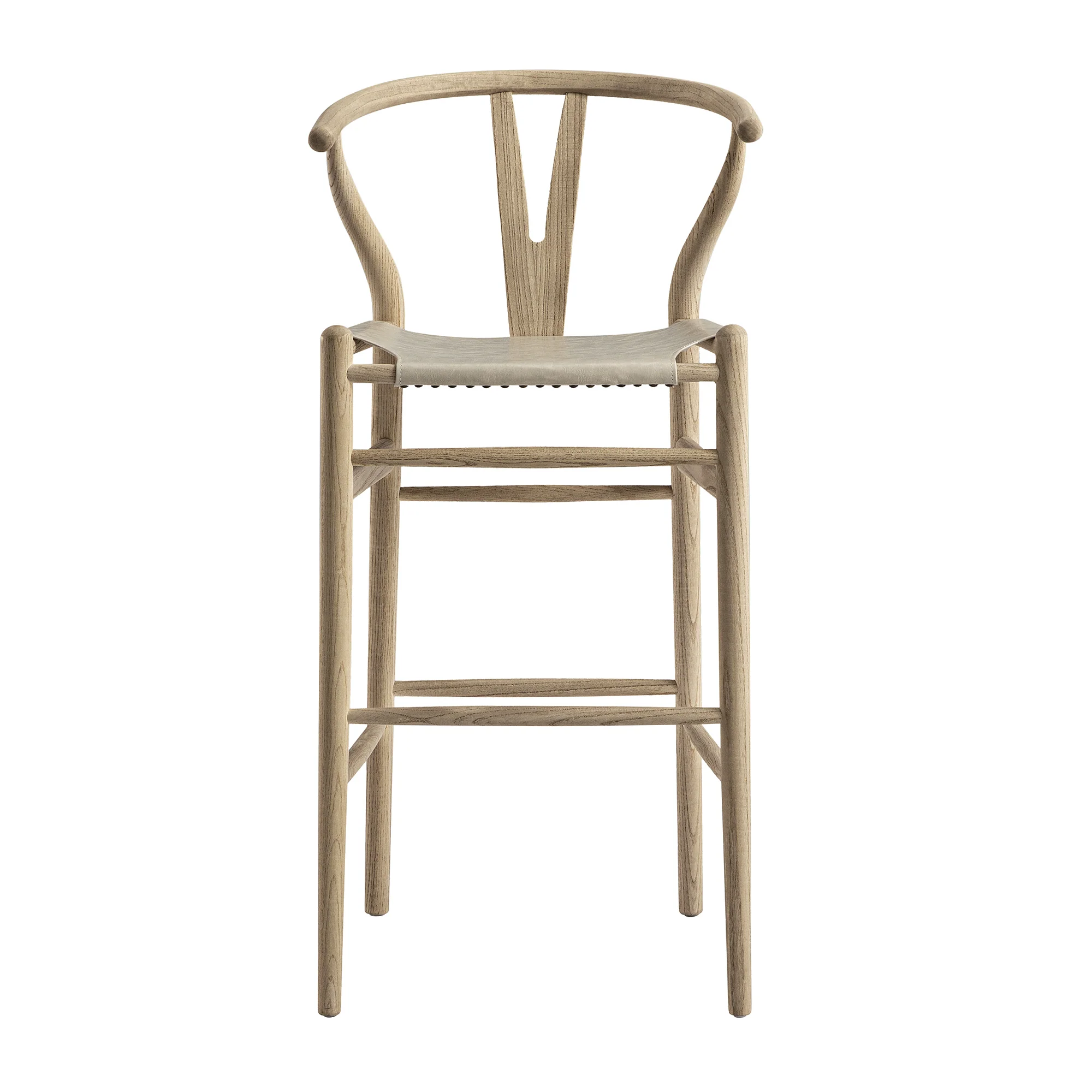 Hansel Bar Stool, Weathered Elm Frame with Light Grey Faux Leather Seat - Image 3