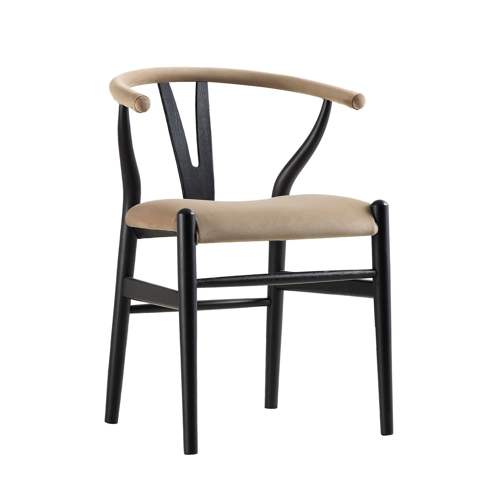 Hansel Padded Dining Chair, Taupe Velvet and Black Frame - Image 5