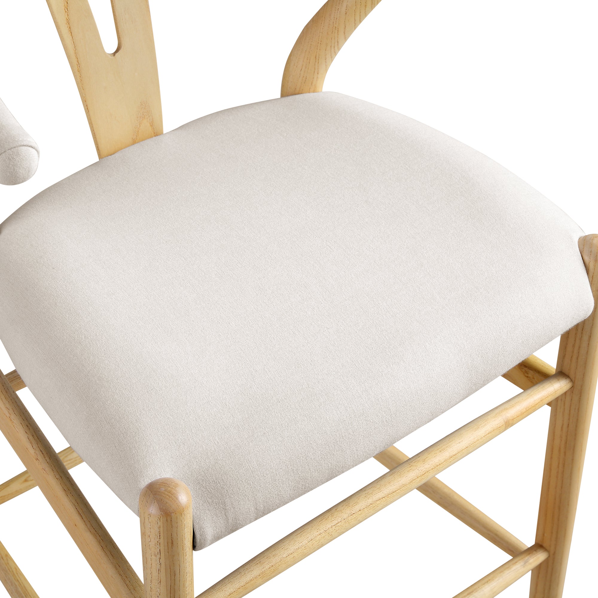Hansel Upholstered Counter Stool, Beige Fabric and Natural Frame - Image 8