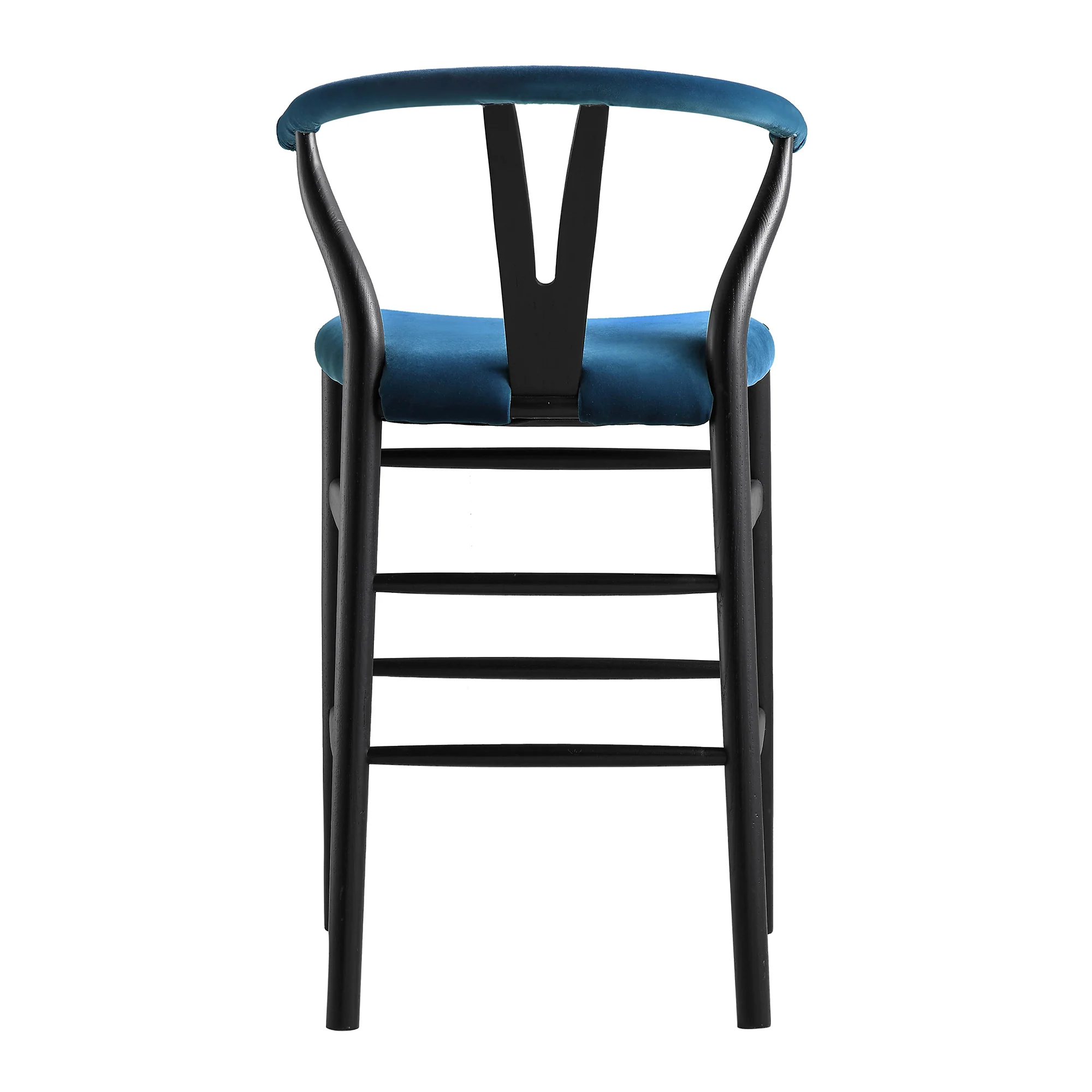 Hansel Upholstered Counter Stool, Blue Velvet and Black Frame - Image 10