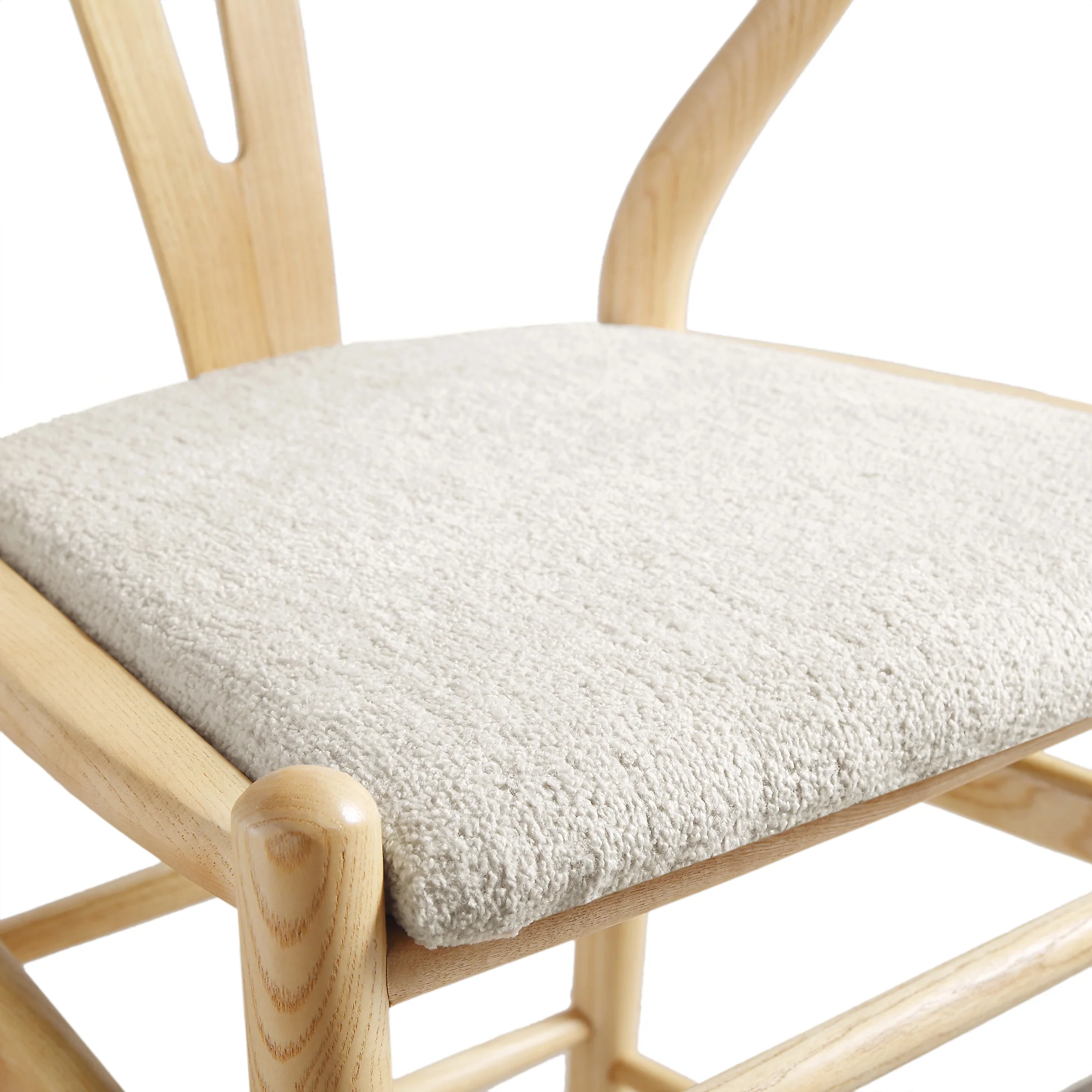 Hansel Upholstered Counter Stool, Ivory White Boucle and Natural Frame - Image 10