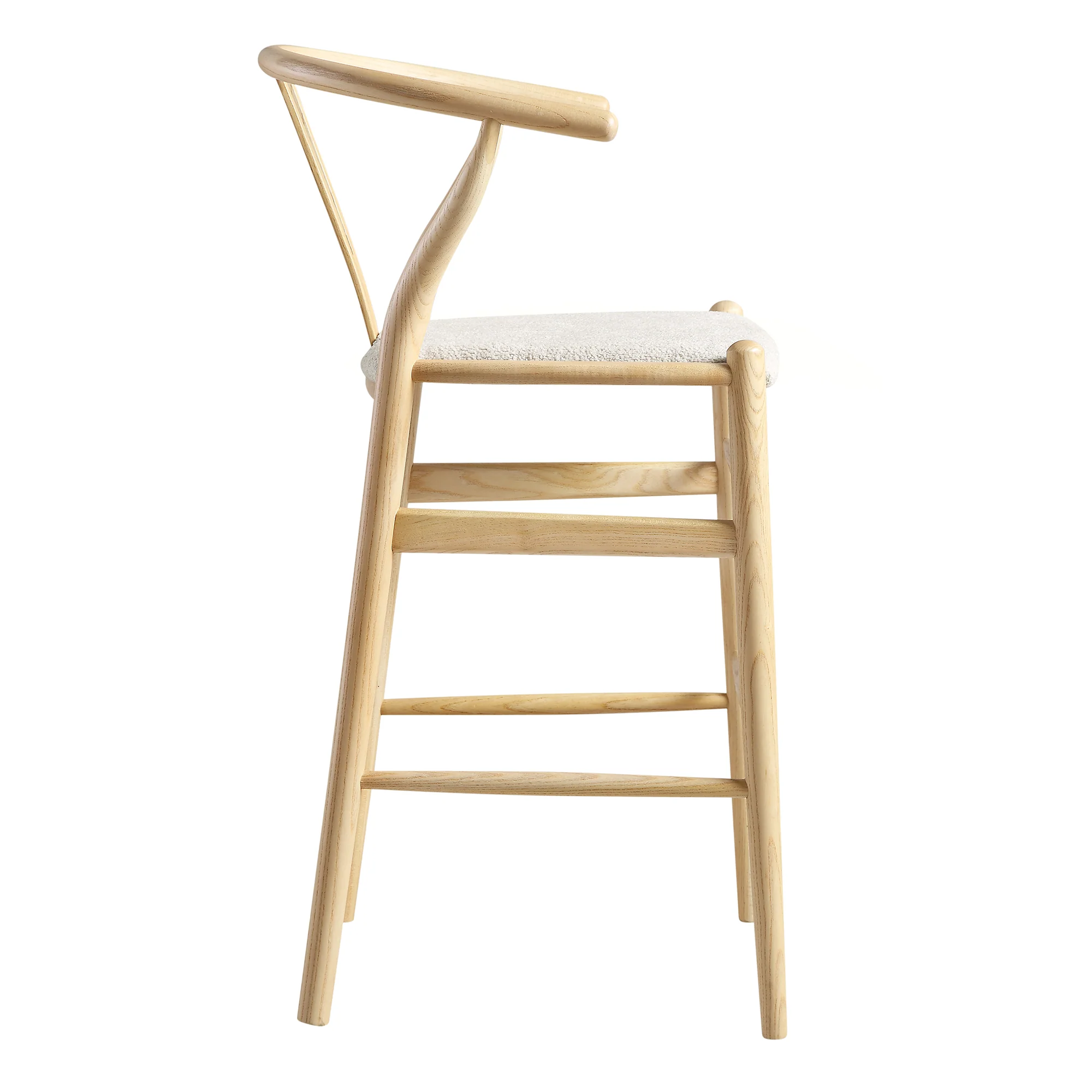 Hansel Upholstered Counter Stool, Ivory White Boucle and Natural Frame - Image 5
