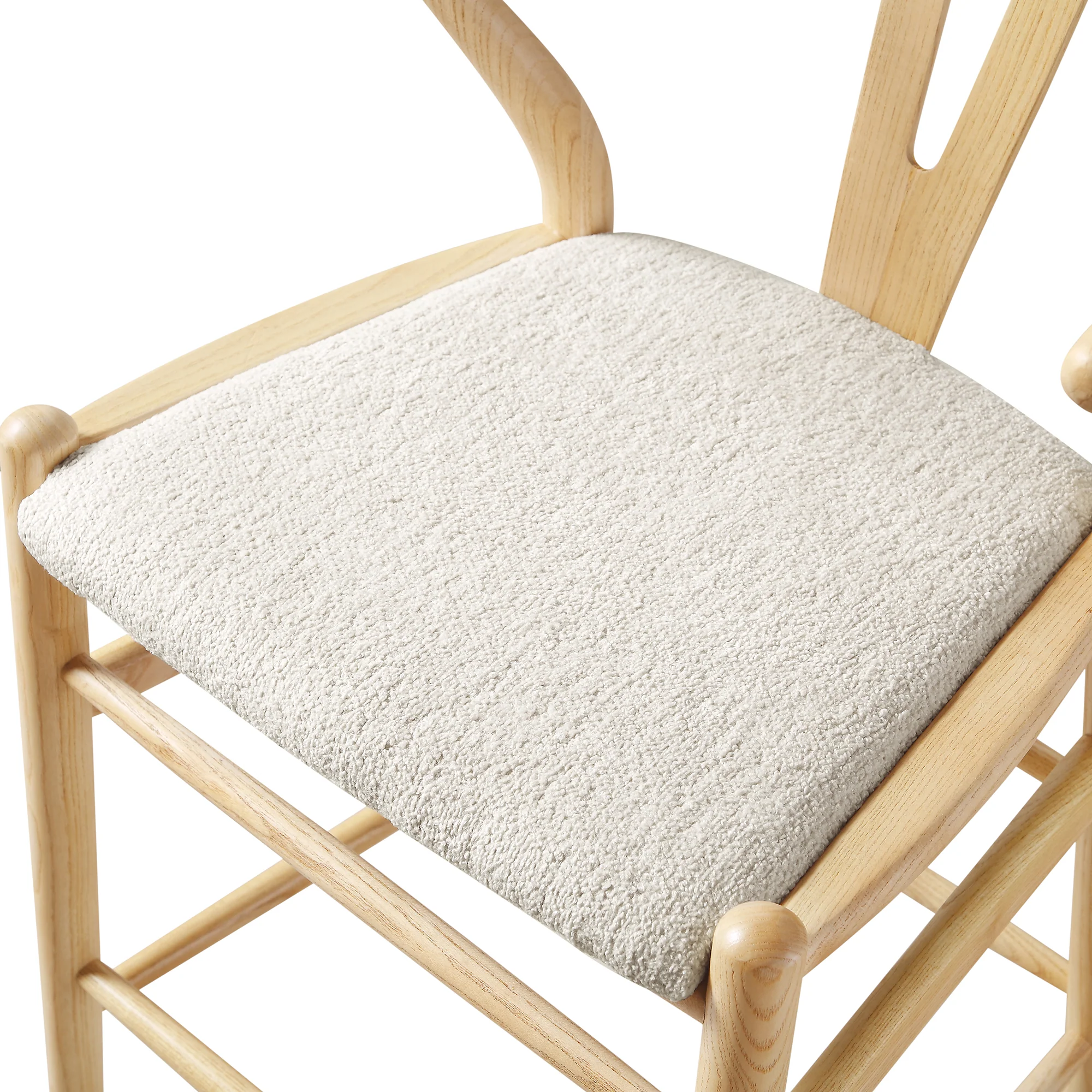 Hansel Upholstered Counter Stool, Ivory White Boucle and Natural Frame - Image 9