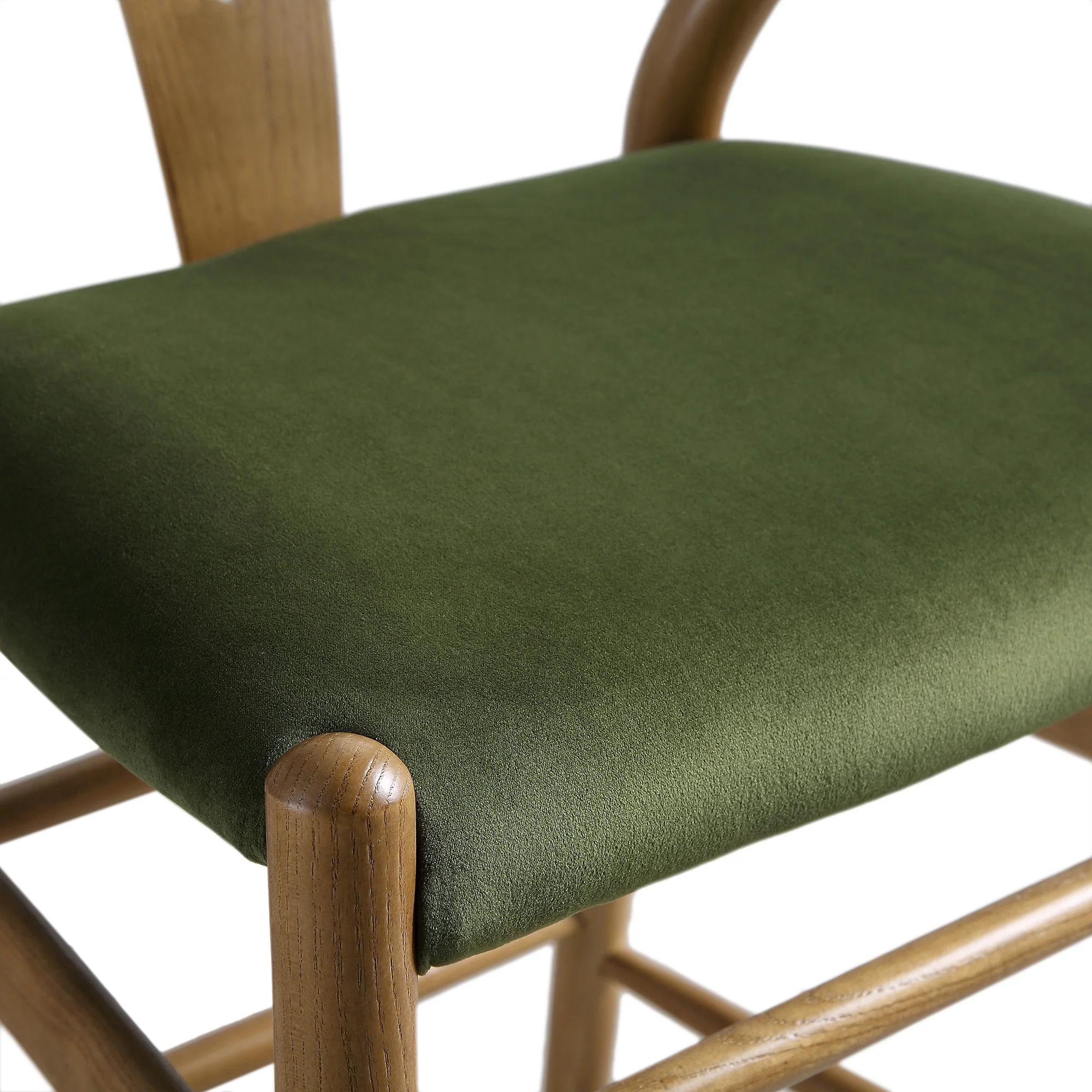 Hansel Upholstered Counter Stool, Moss Green Velvet and Light Walnut Frame - Image 12