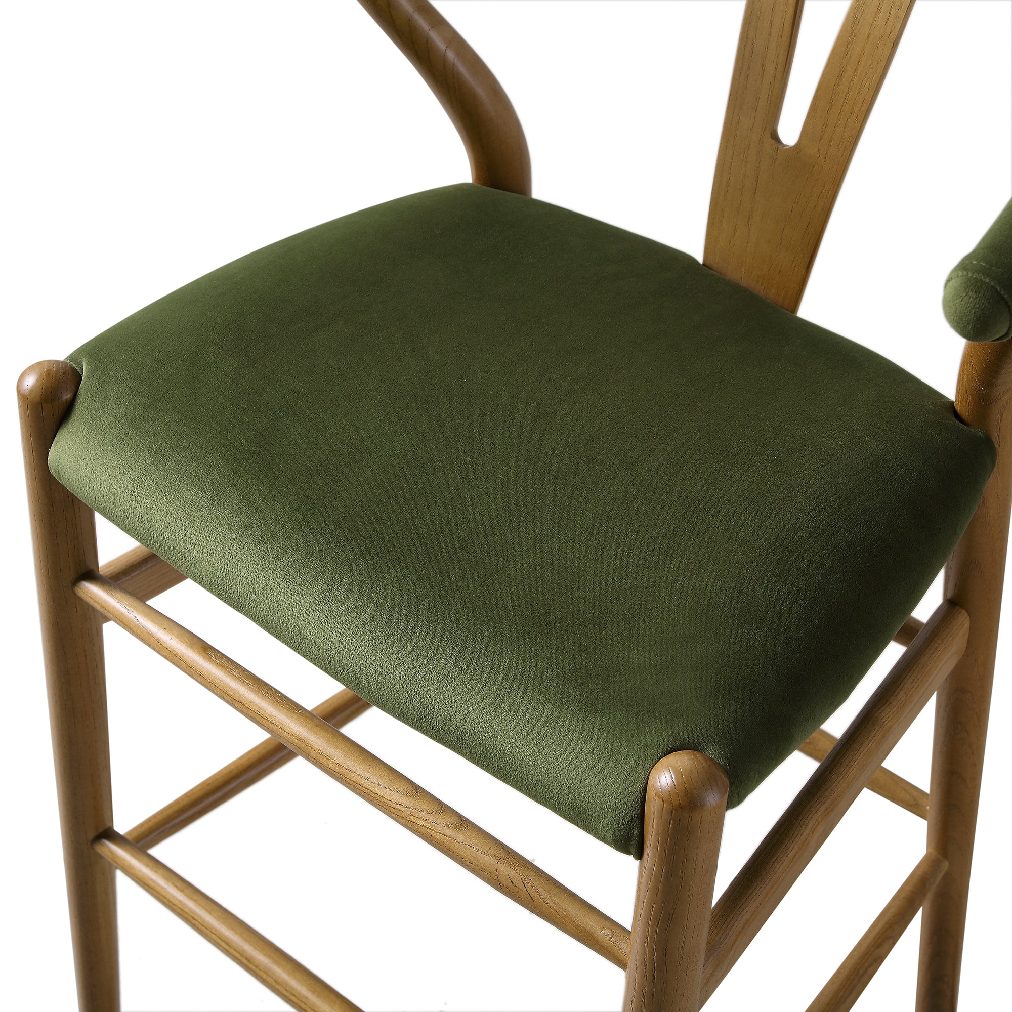 Hansel Upholstered Counter Stool, Moss Green Velvet and Light Walnut Frame - Image 13