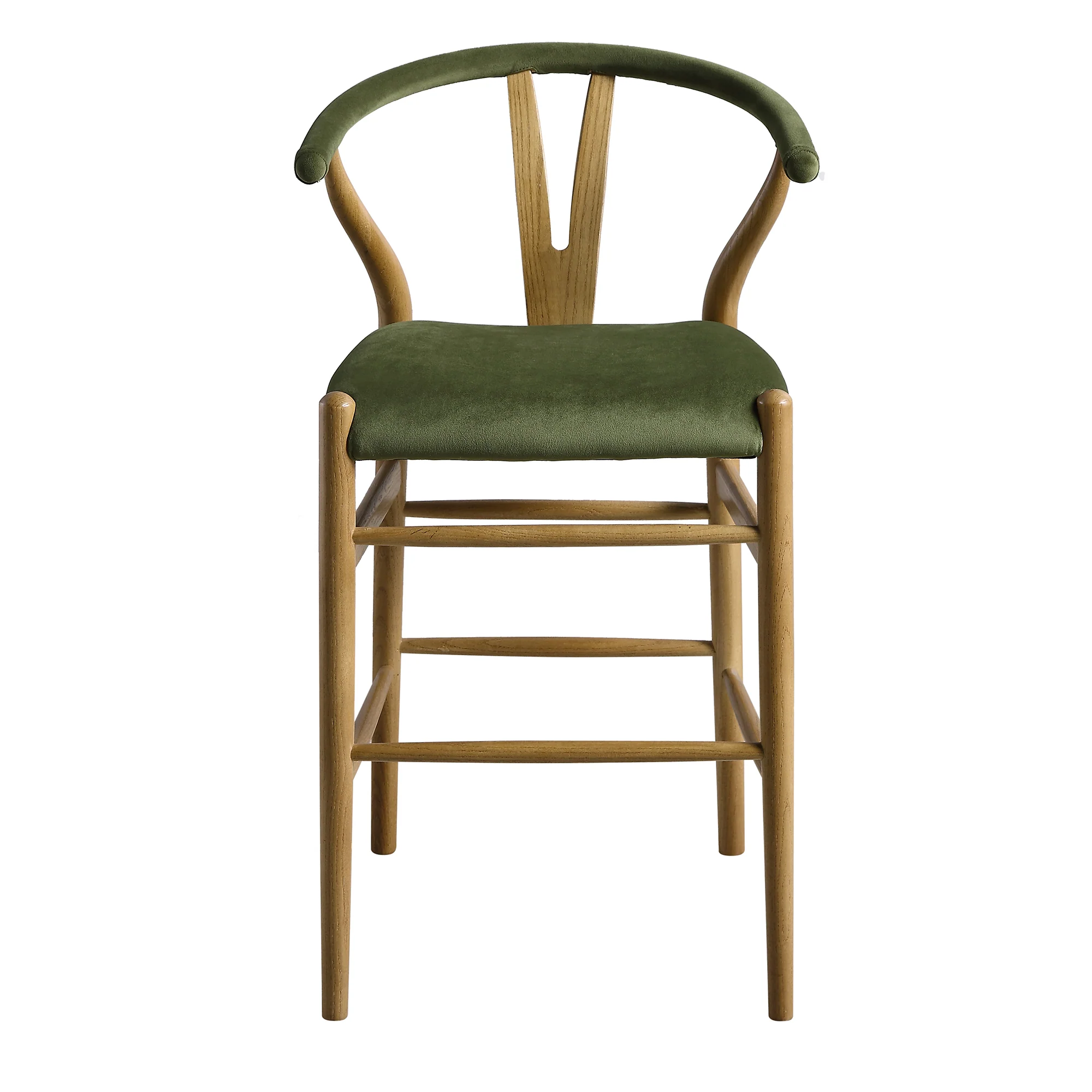 Hansel Upholstered Counter Stool, Moss Green Velvet and Light Walnut Frame - Image 4