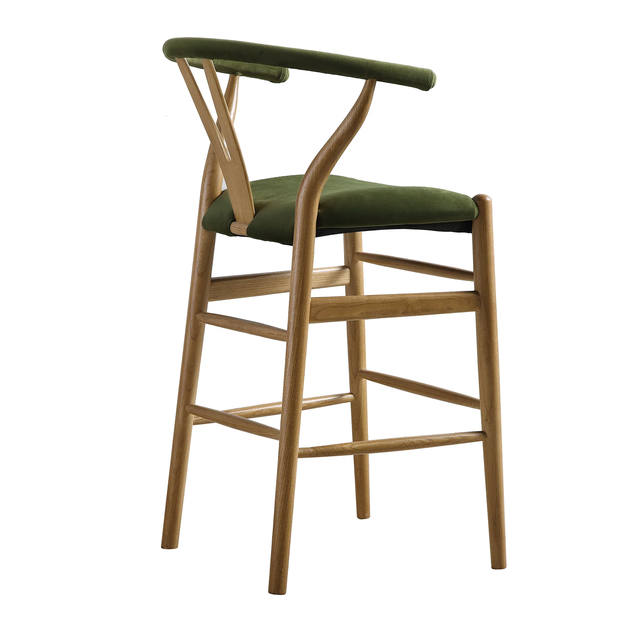 Hansel Upholstered Counter Stool, Moss Green Velvet and Light Walnut Frame - Image 9