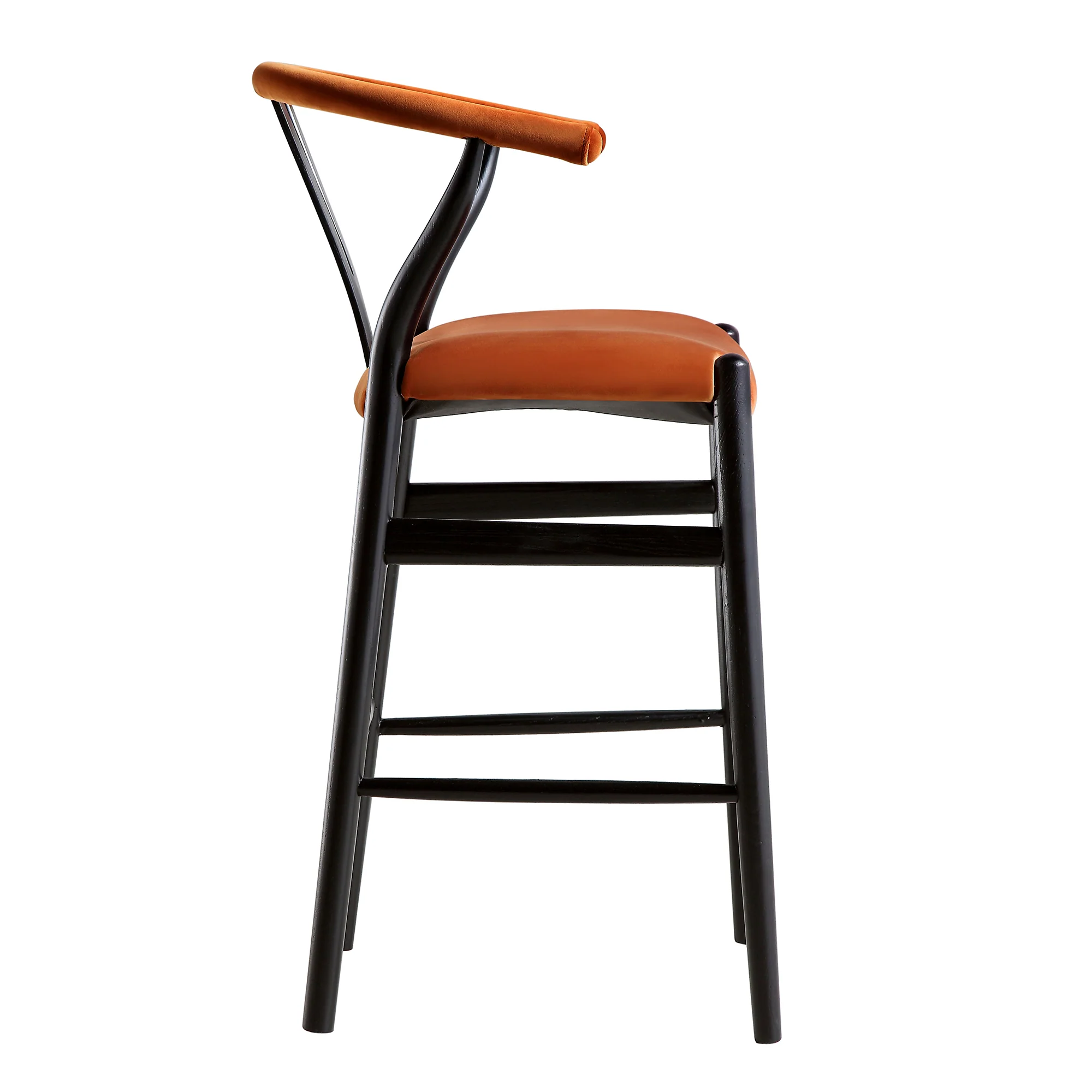 Hansel Upholstered Counter Stool, Rust Velvet and Black Frame - Image 9