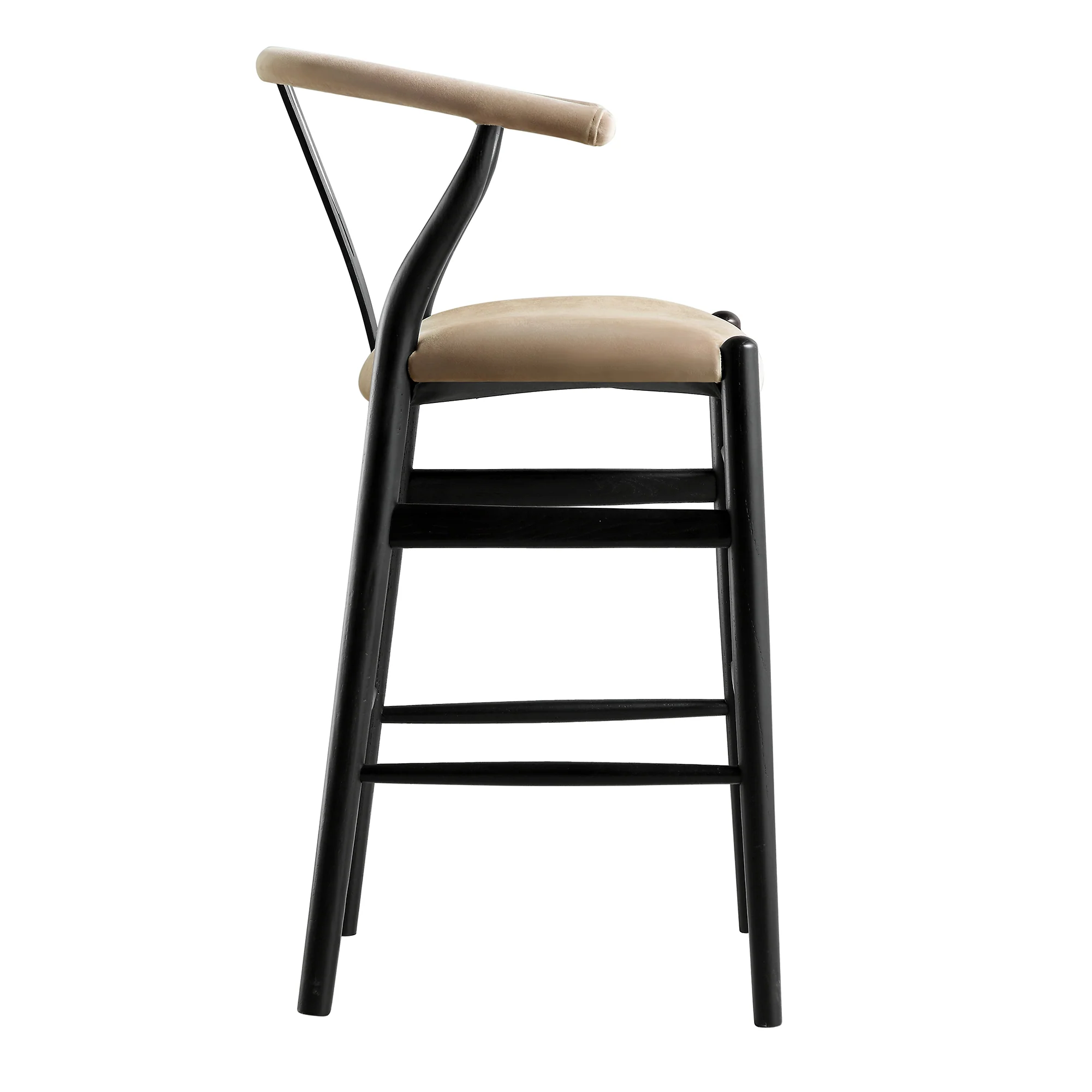 Hansel Upholstered Counter Stool, Taupe Velvet and Black Frame - Image 5