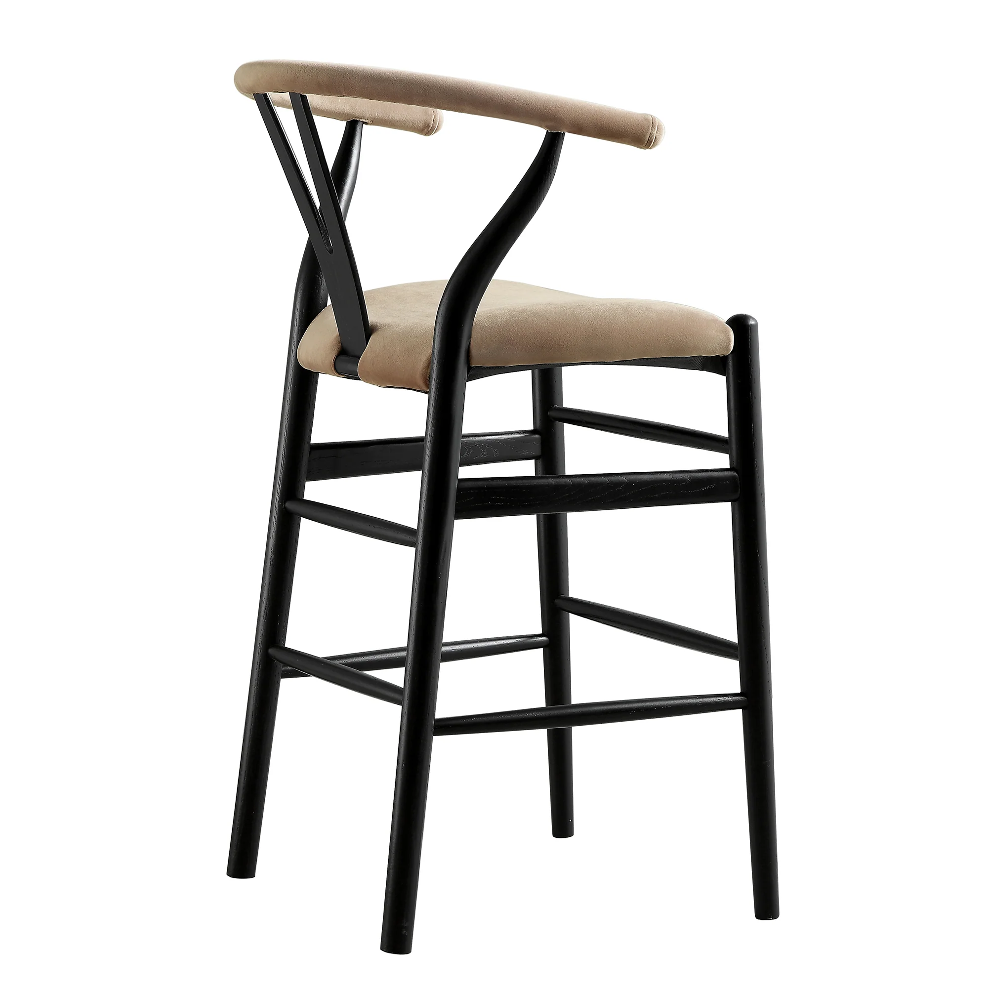Hansel Upholstered Counter Stool, Taupe Velvet and Black Frame - Image 6