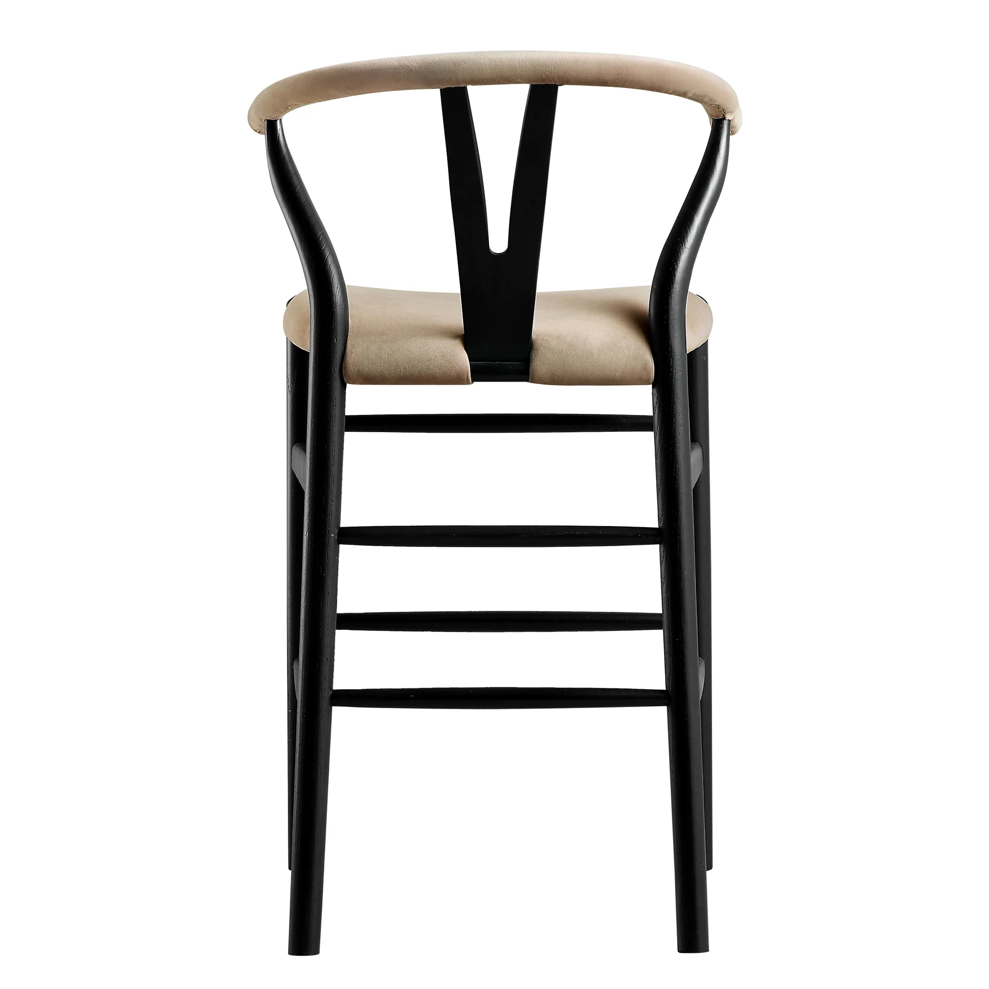 Hansel Upholstered Counter Stool, Taupe Velvet and Black Frame - Image 7