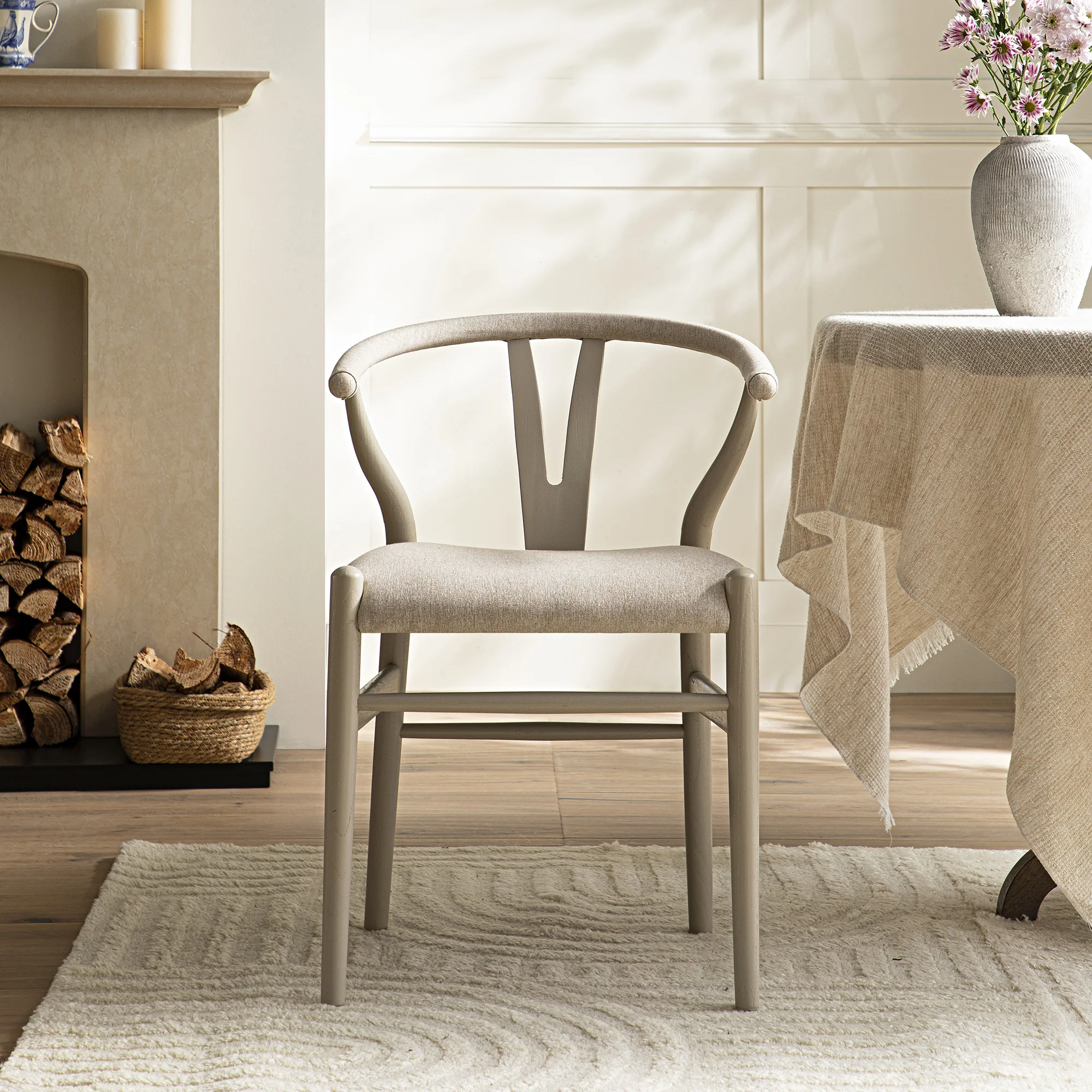 Hansel Upholstered Dining Chair, Taupe Frame with Oatmeal Fabric - Image 2